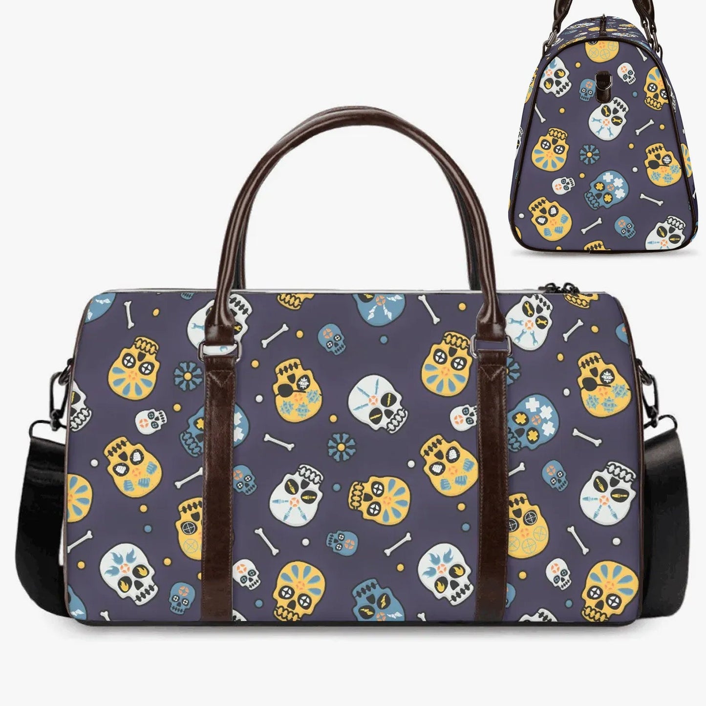 Halloween shoulder bag, goth Hospital Bag, punisher skull Vacation Holidays Travel Bag, flaming skull Overnight Bag motorcycle skull handbag