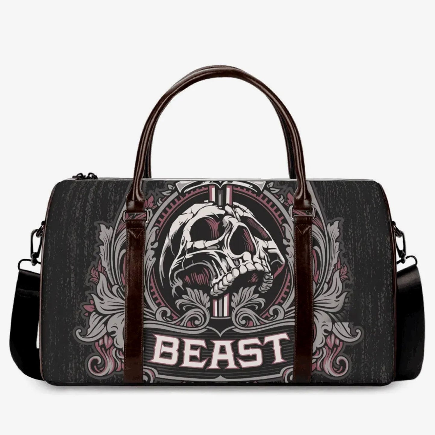 Gothic skull large travel bag, flower skull duffel bag, skeleton travel bag, flame skull weekender bags skull weekender bags, rose skull bag