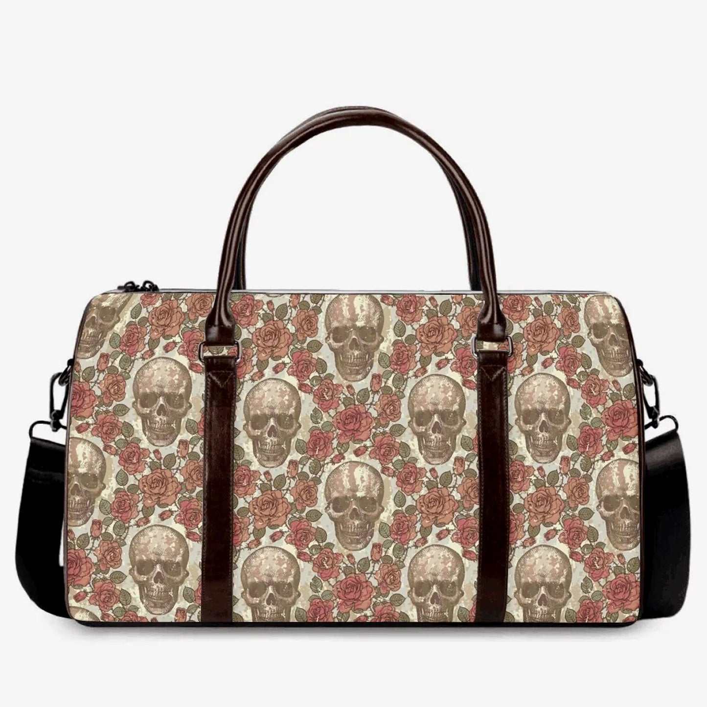 Halloween duffel bag, biker skull Overnight Bag, skull in fire monogrammed bag, horror Vacation Holidays Travel Bag, rose skull handbag bag