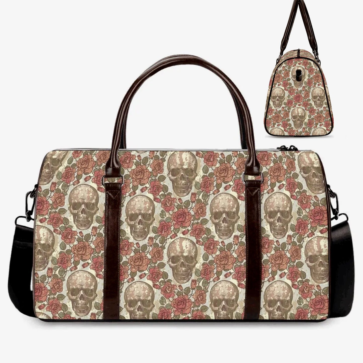 Halloween duffel bag, biker skull Overnight Bag, skull in fire monogrammed bag, horror Vacation Holidays Travel Bag, rose skull handbag bag