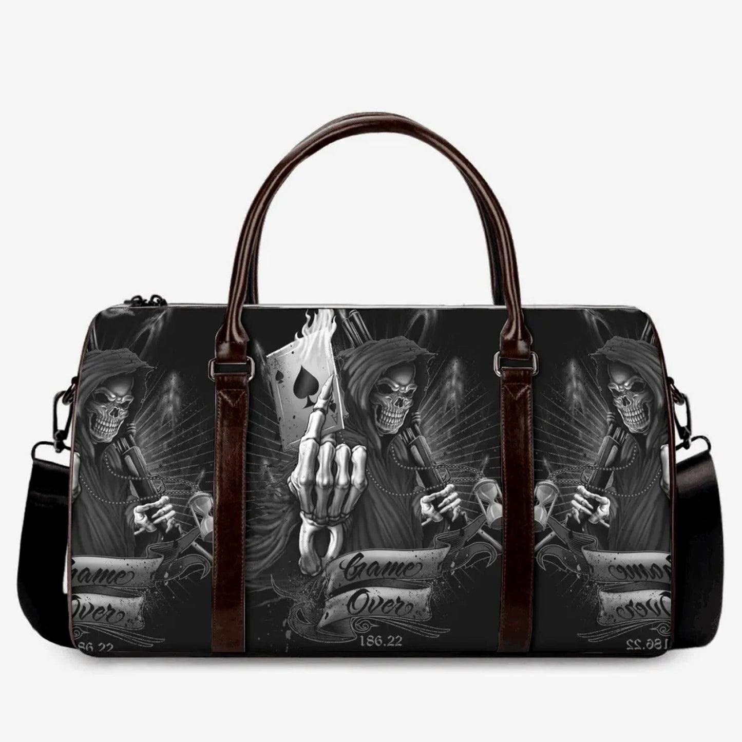 Halloween shoulder bag, death skull handbag, goth Canvas Weekend Travel Bag, skeleton handbag, floral skull Carry on Weekender Overnight Bag