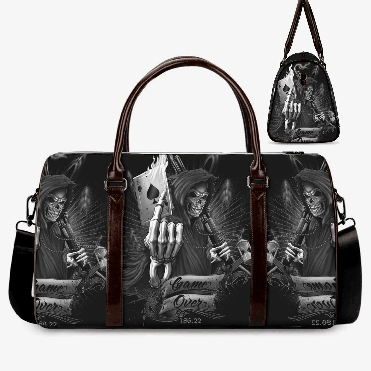 Halloween shoulder bag, death skull handbag, goth Canvas Weekend Travel Bag, skeleton handbag, floral skull Carry on Weekender Overnight Bag