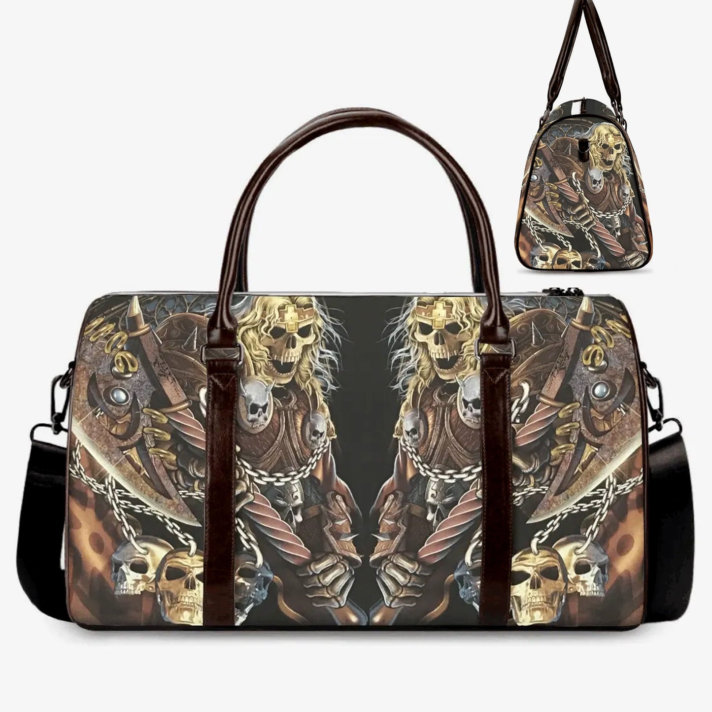 Evil duffel bag, rose skull Canvas Weekend Travel Bag, flame skull weekender bags, floral skull duffel bag, halloween weekender shoulder bag