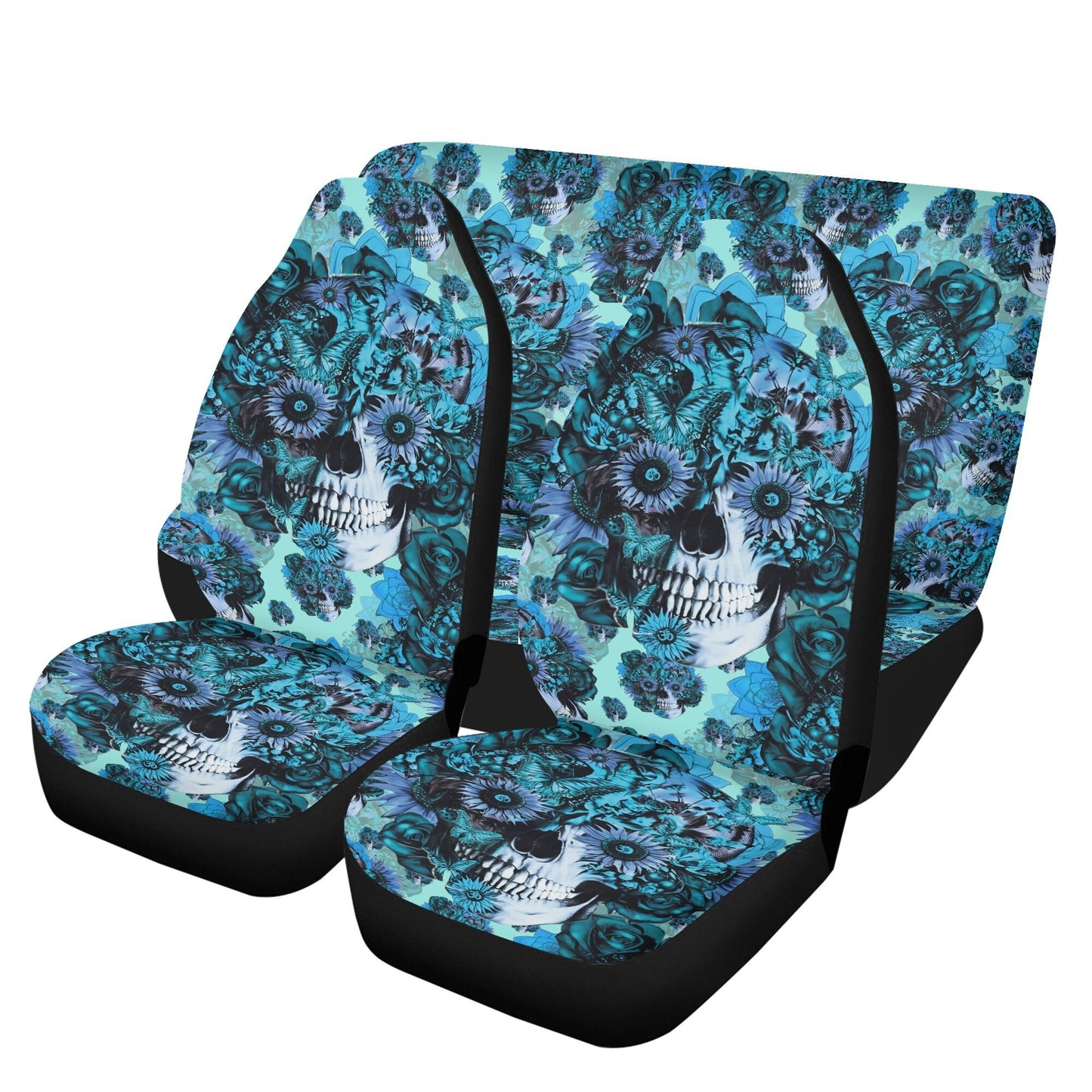 Rose skull car mat, punisher skull car protector, rose skull seat cover protector, death skull truck seat cover, floral skull car mat floor