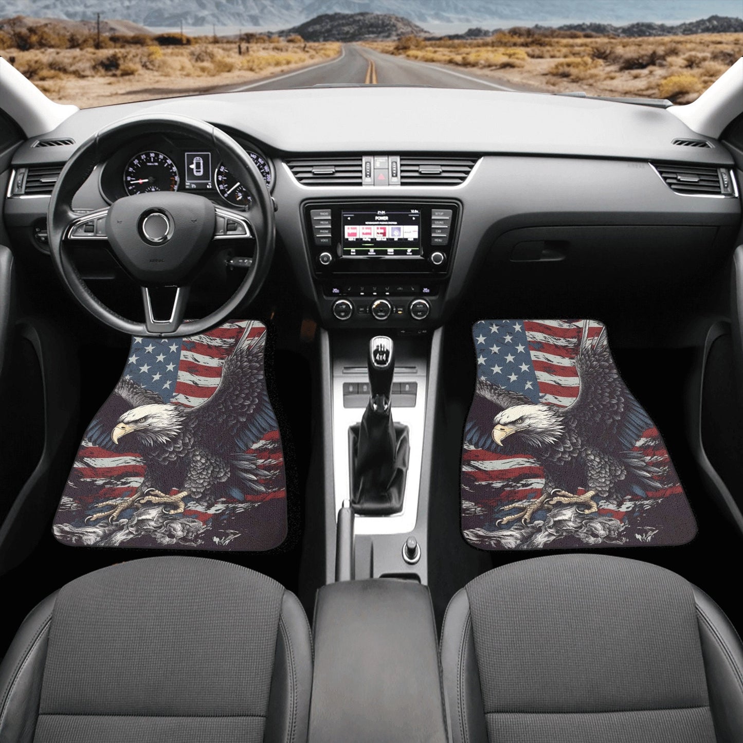 The American Bald Eagle skull car protector, death skull mat for car, horror car rug, goth car floor mat, skeleton car protector car mat set