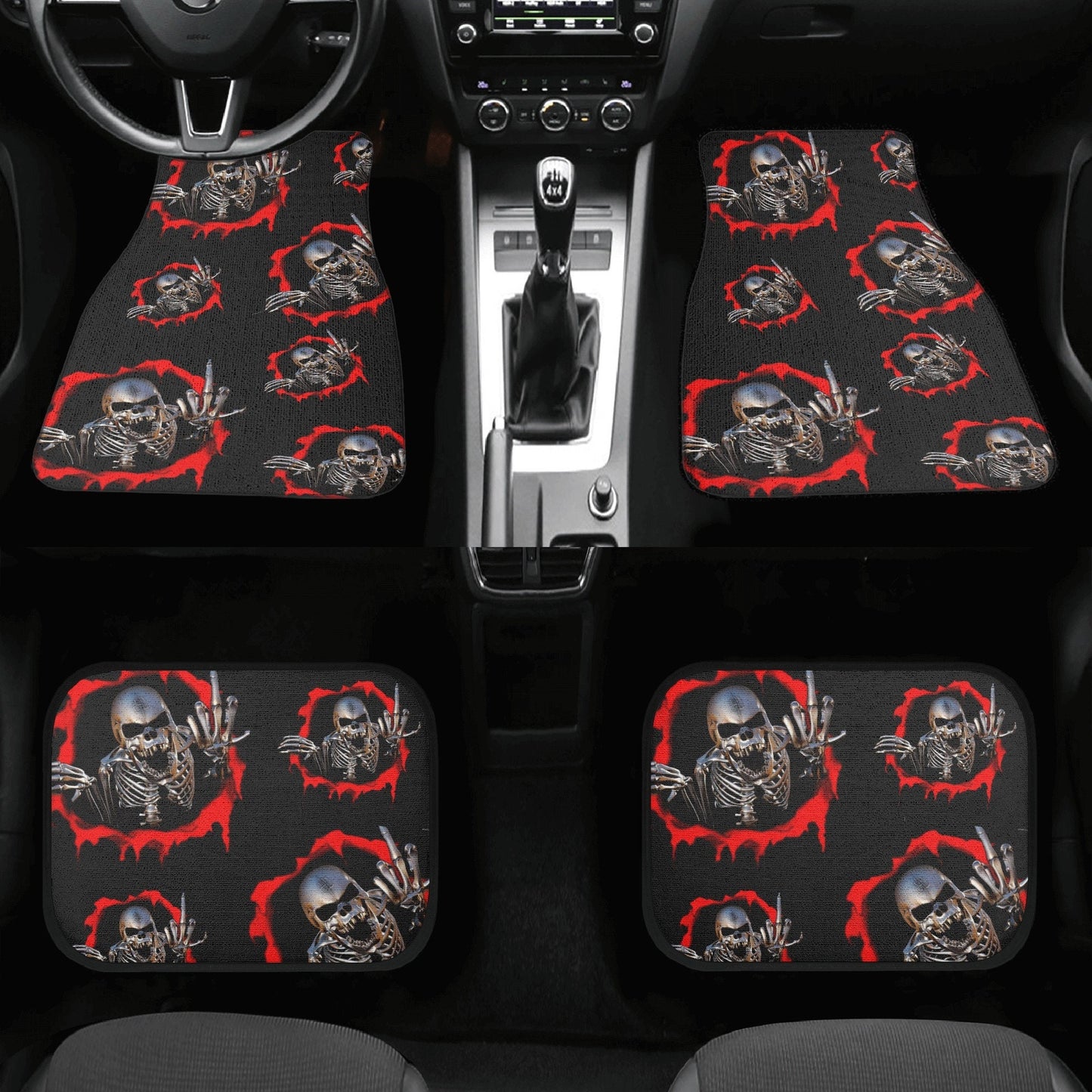 Flame skull car rug, death skull car seat cover full set, rose skull rug mat for car, horror seat cover for car reaper skull car accessories