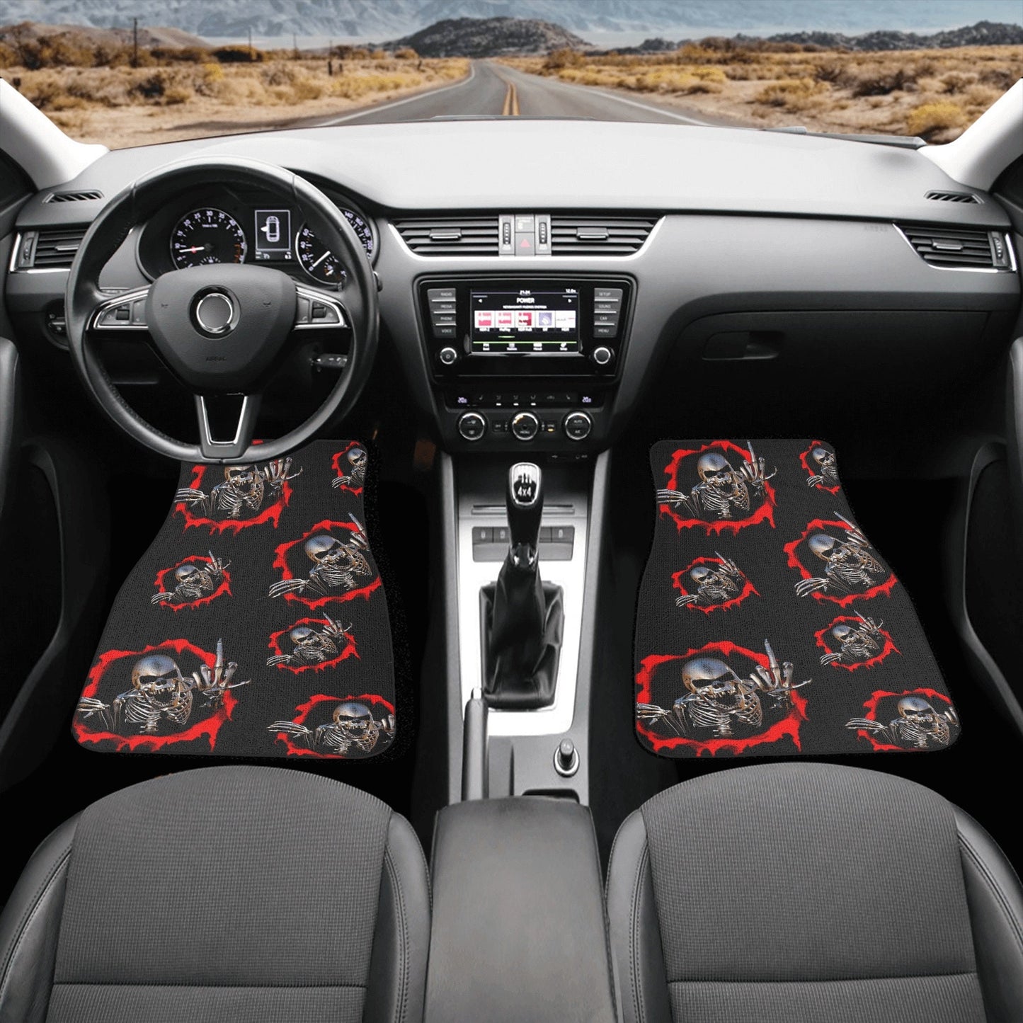 Flame skull car rug, death skull car seat cover full set, rose skull rug mat for car, horror seat cover for car reaper skull car accessories