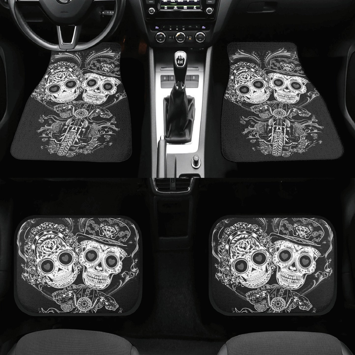 Sugar skull seat cover for car, candy skull car accessories, floral sugar skull rug for car, dia de los muertos skull truck seat cover mats