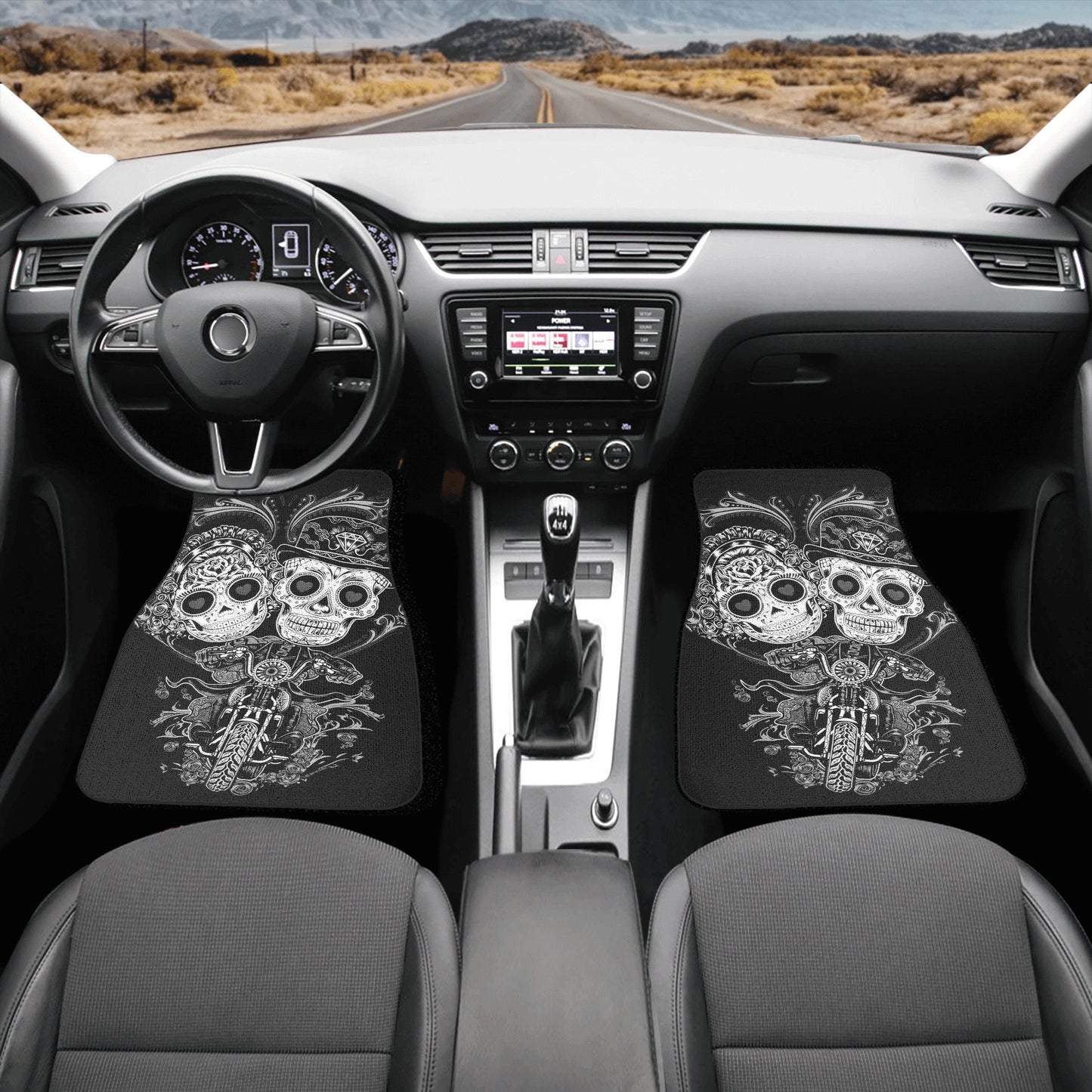 Sugar skull seat cover for car, candy skull car accessories, floral sugar skull rug for car, dia de los muertos skull truck seat cover mats