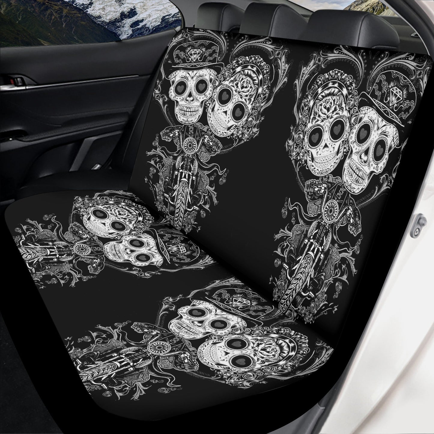 Sugar skull seat cover for car, candy skull car accessories, floral sugar skull rug for car, dia de los muertos skull truck seat cover mats