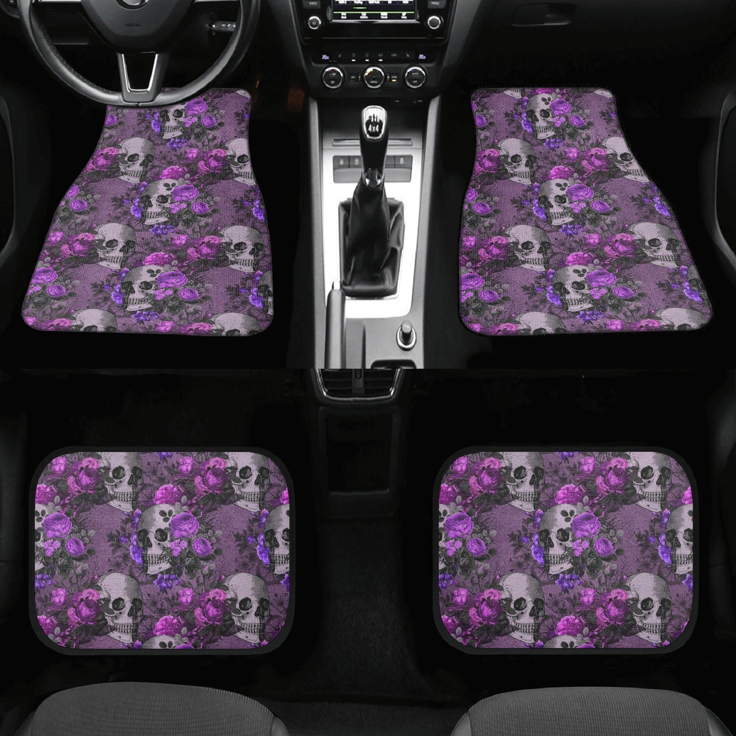 Flower skull rug mat for car, biker skull car seat protector, floral skull cover cushion accessories for Cars skull seat cover protector mat