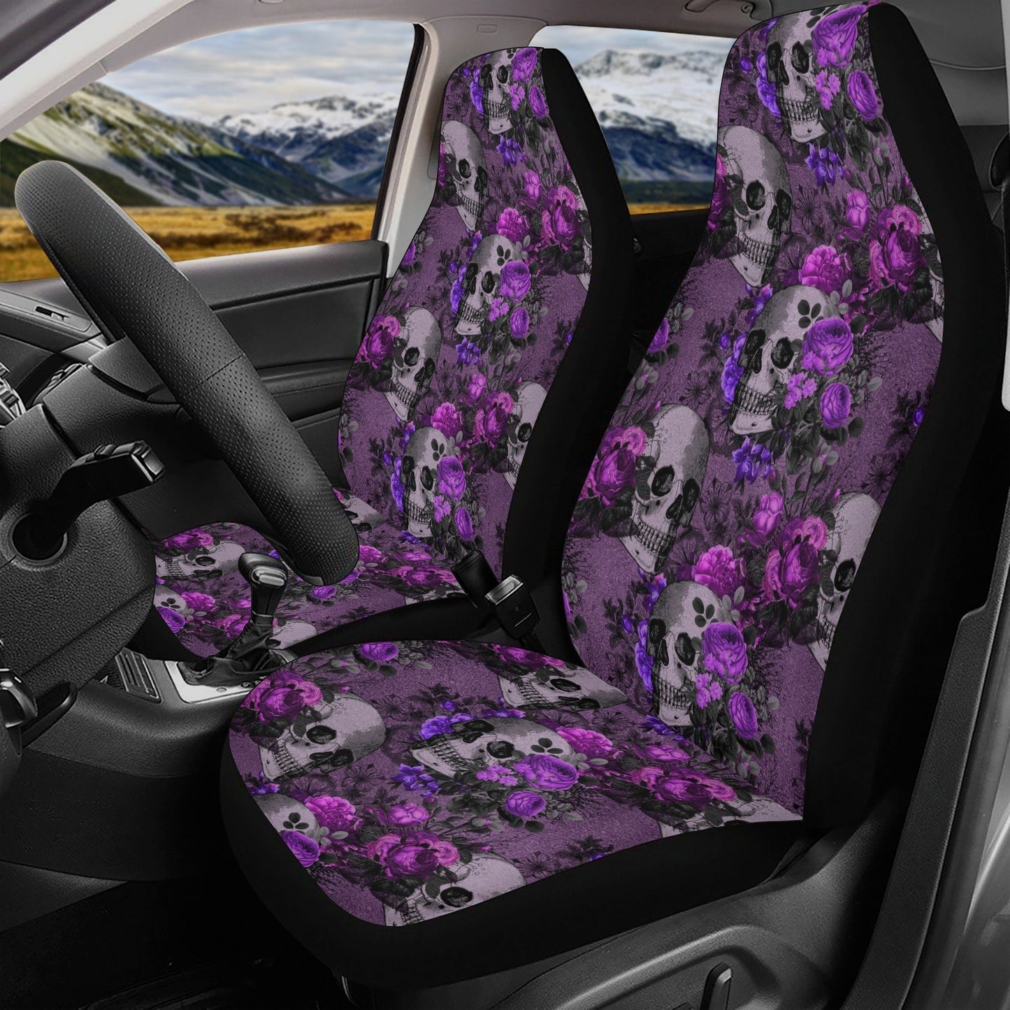 Flower skull rug mat for car, biker skull car seat protector, floral skull cover cushion accessories for Cars skull seat cover protector mat