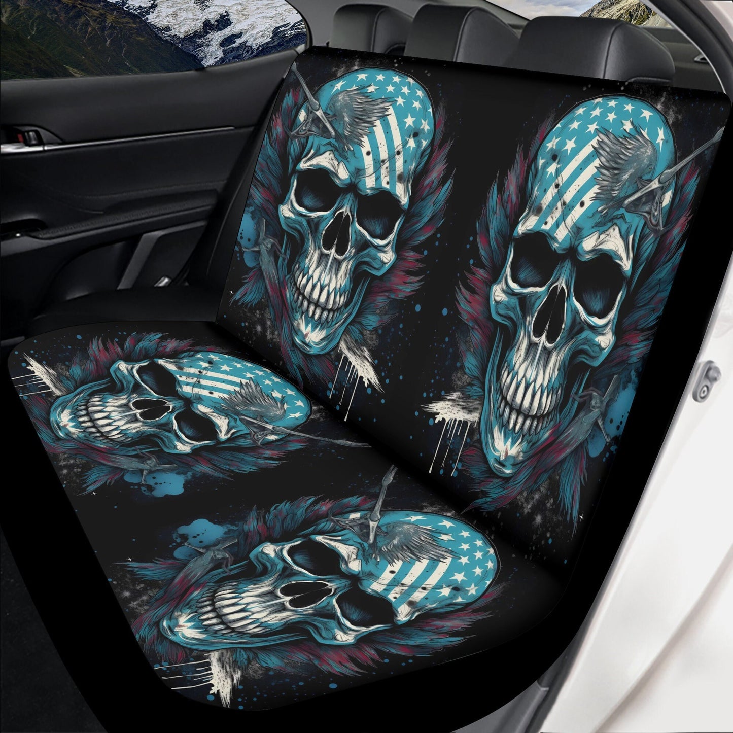 Goth seat cover for truck, halloween car accessories, flame skull car accessories, flower skull car seat tool, flame skull rug for car truck