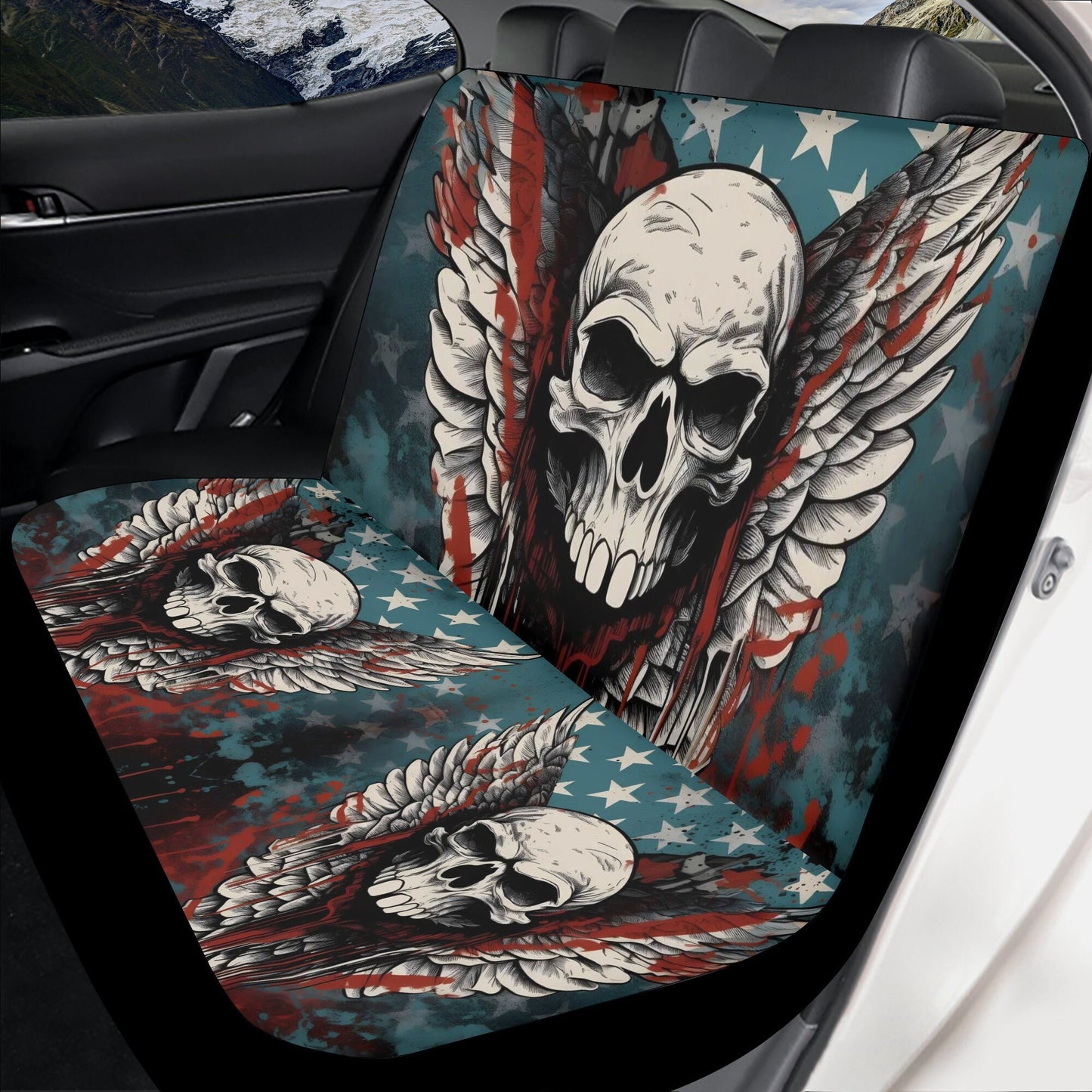Skull car seat tool, biker skull car protector, flame skull car rug, evil car seat protector cover, gothic skull car tool rose skull car mat