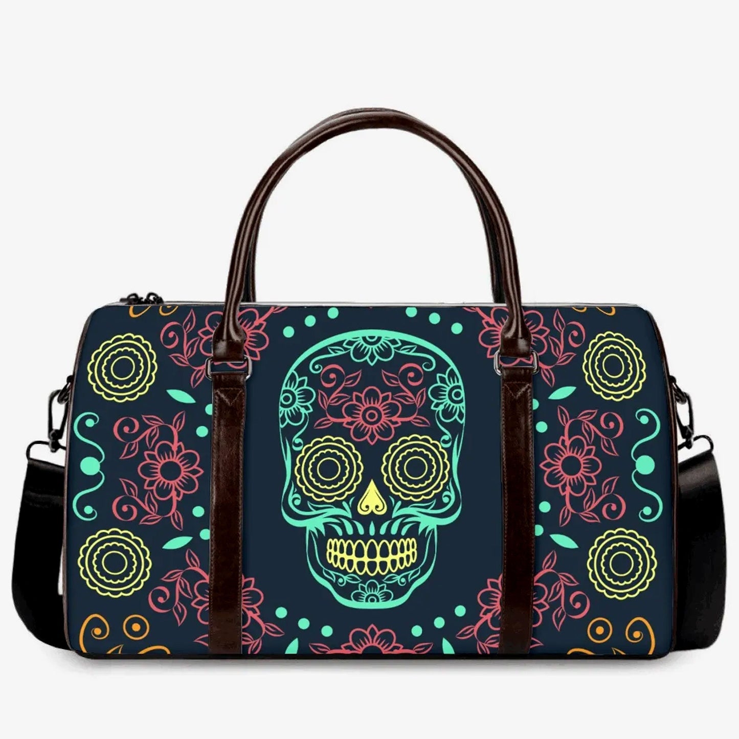 Day of the dead weekender bags, floral skull monogrammed bag, mexican skull Carry On Bag, cinco de mayo skull large travel bag shoulder bag