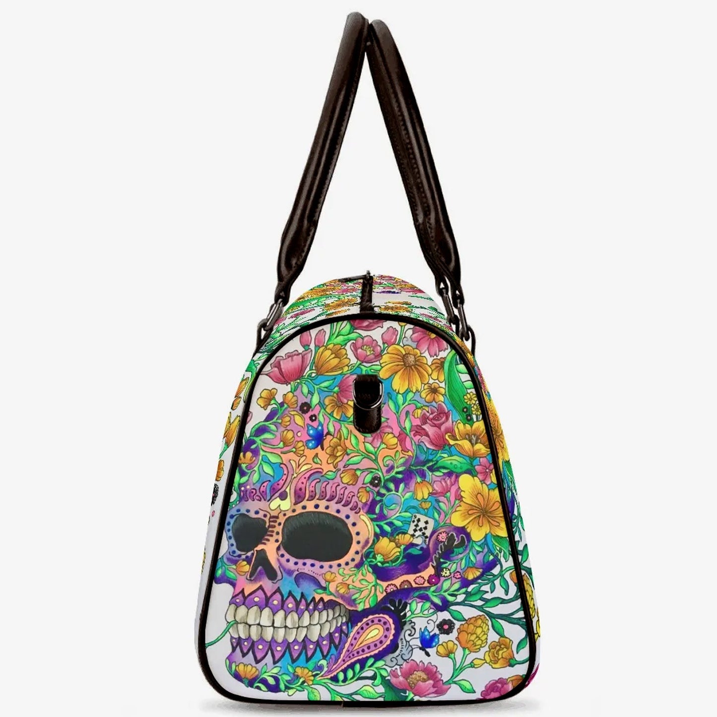 Flower skull large travel bag, goth Canvas Weekend Travel Bag, christmas skull large travel bag, flower skull monogrammed bag, flaming skull