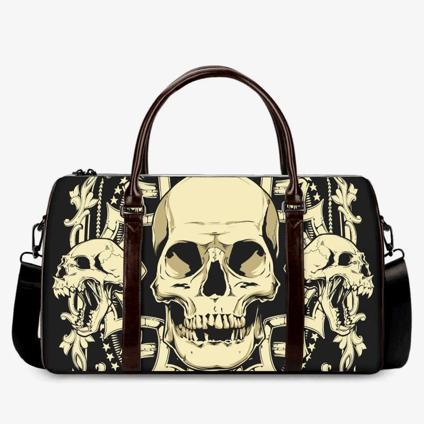 Halloween travel bag, flame skull handbag, horror Carry On Bag, flower skull Vacation Holidays Travel Bag, floral skull travel bag handbag