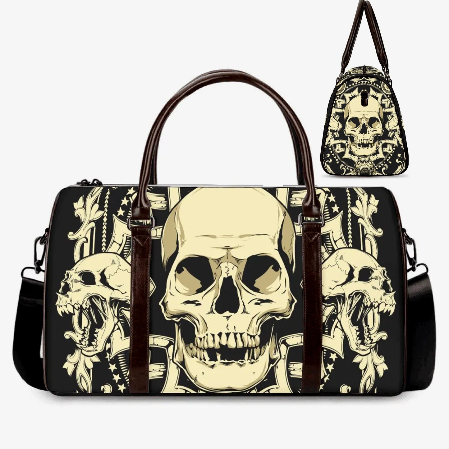 Halloween travel bag, flame skull handbag, horror Carry On Bag, flower skull Vacation Holidays Travel Bag, floral skull travel bag handbag