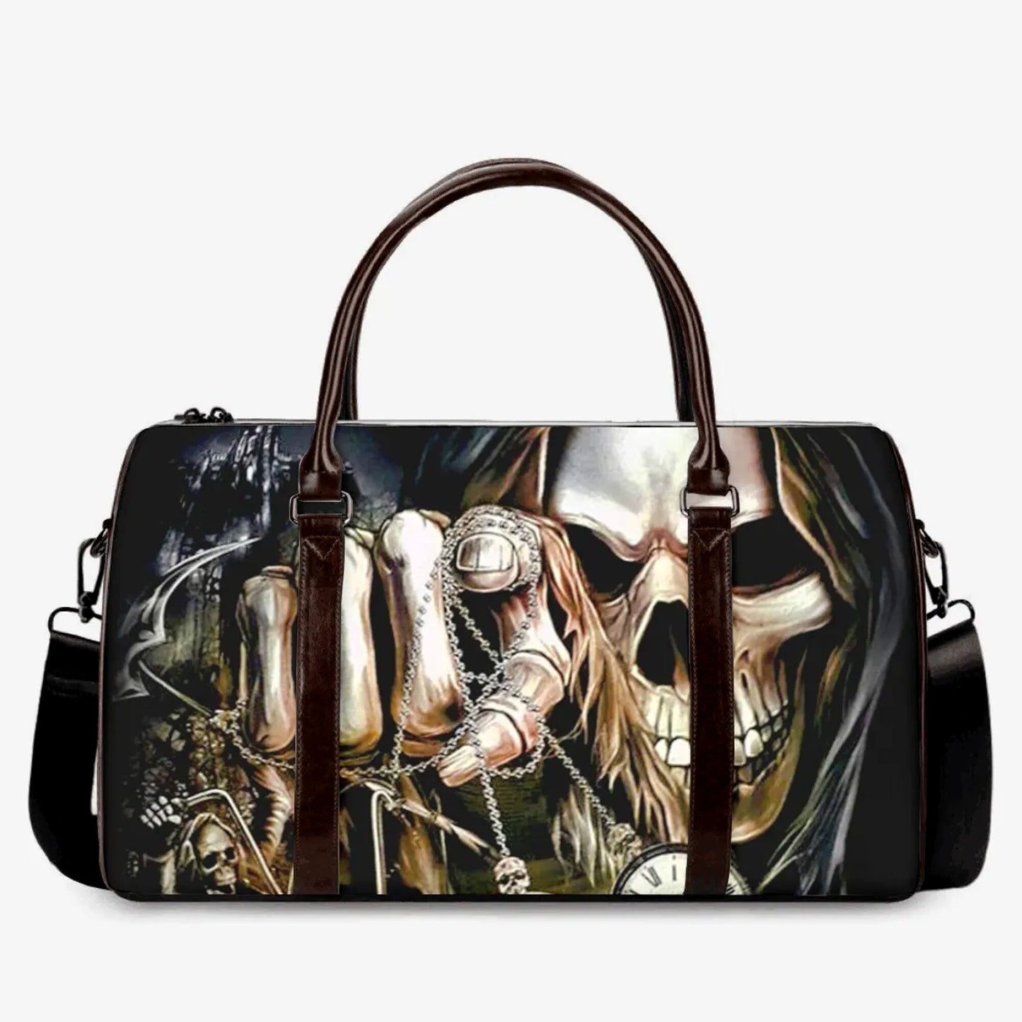 Biker skull large travel bag, floral skull weekender bags, motorcycle skull shoulder bag, christmas skull large travel bag, motorcycle skull