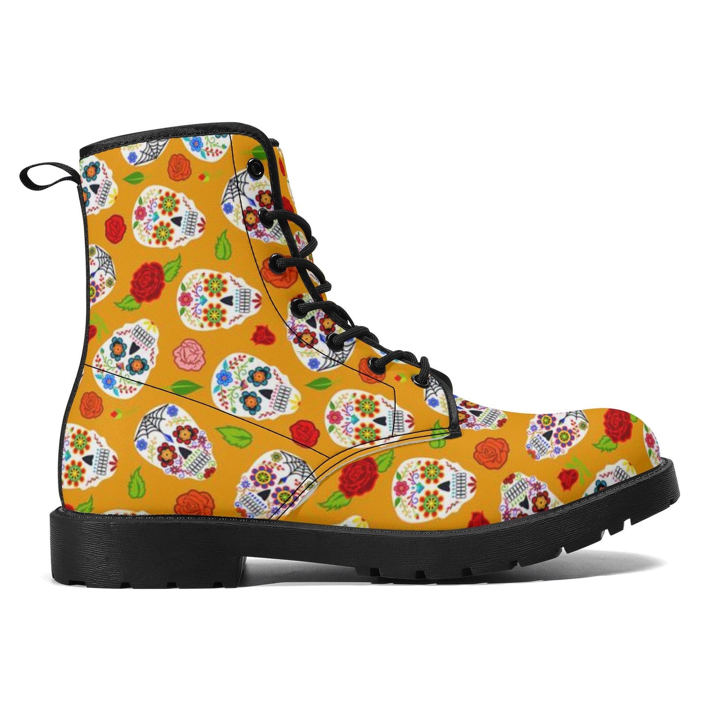 Candy skull winter boots, floral skull winter boots, dia de los muertos skull ankle booties, sugar skull girl ankle Boots floral skull boots