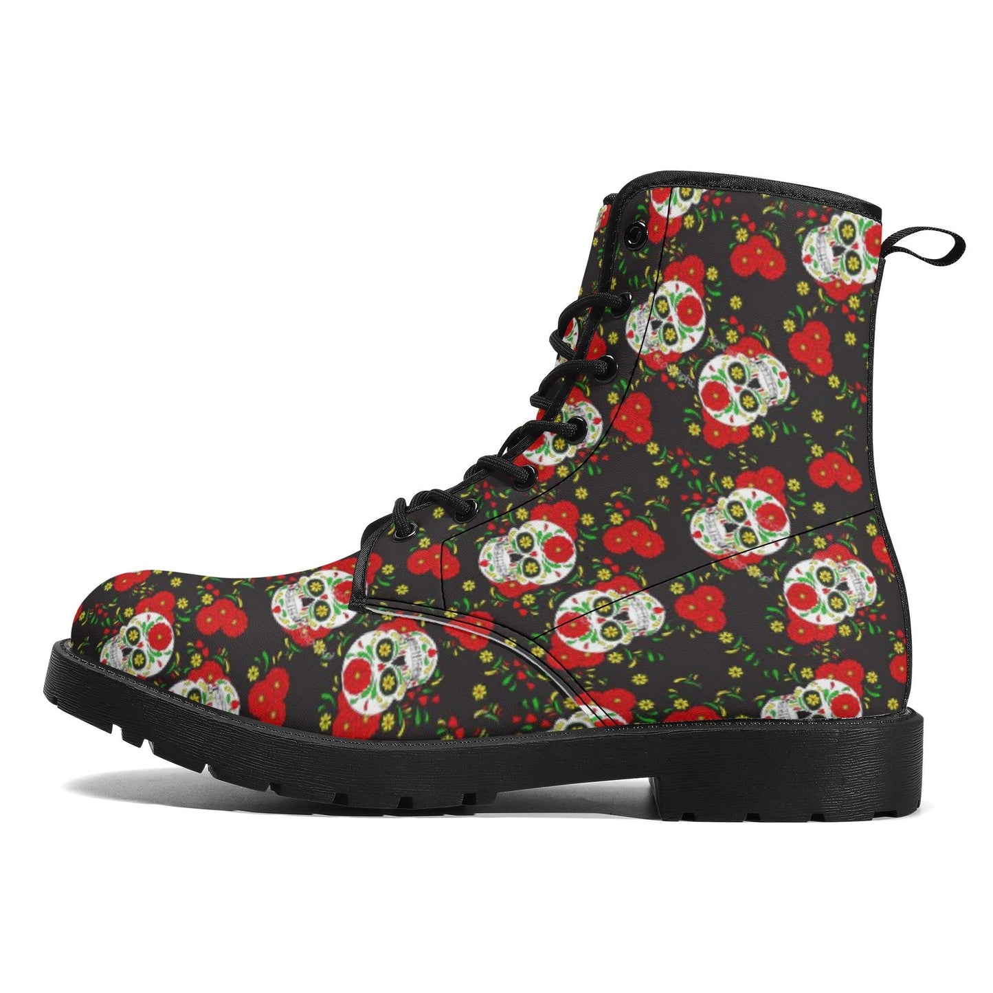Mexican skull boots for men women, sugar skull girl unisex shoes, sugar skull men women shoes, sugar skull ankle Boots, dia de los muertos