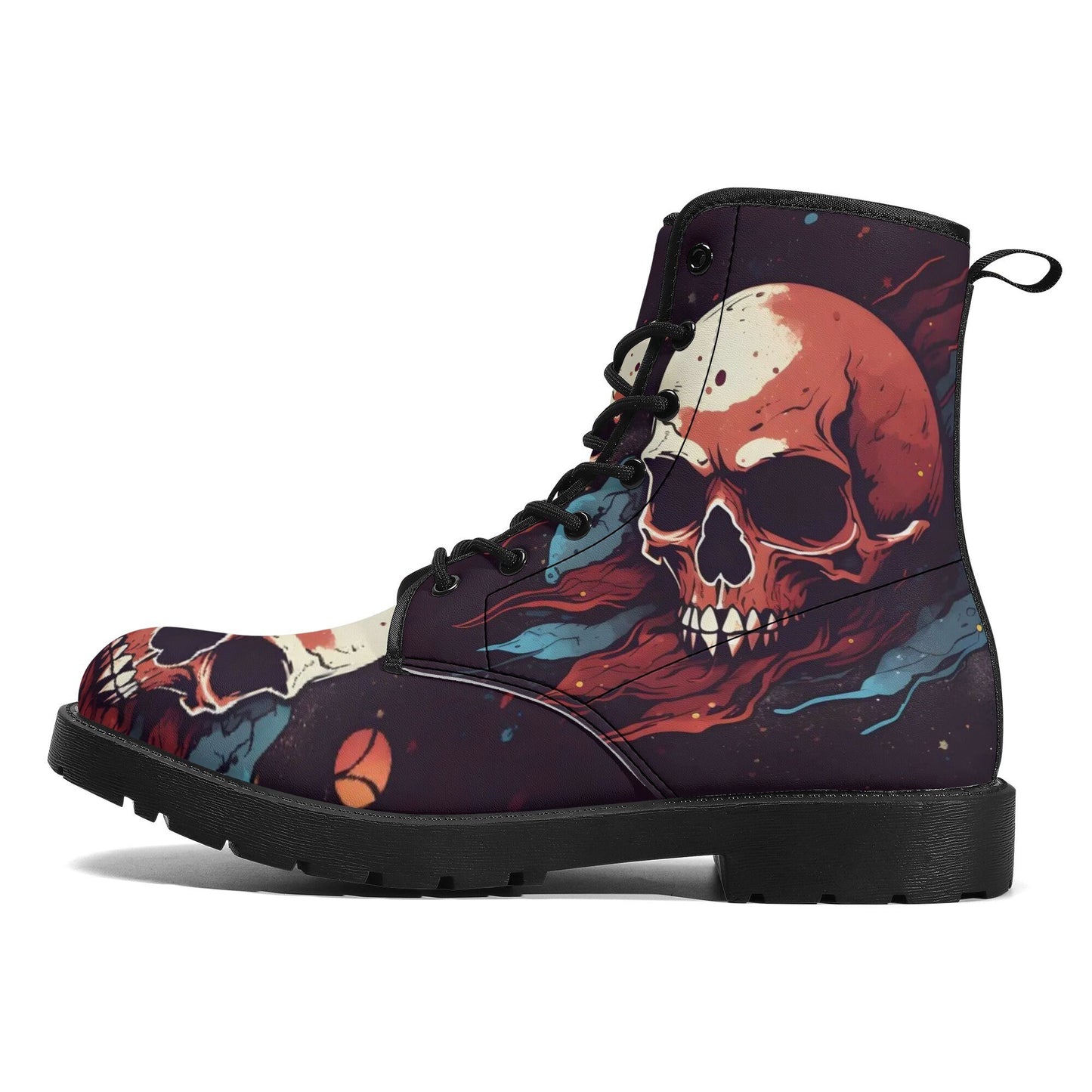 Goth unisex shoes, evil waterproof shoes, skull in fire shoes, rose skull boots for men women, flame skull ankle Boots, death skull shoes