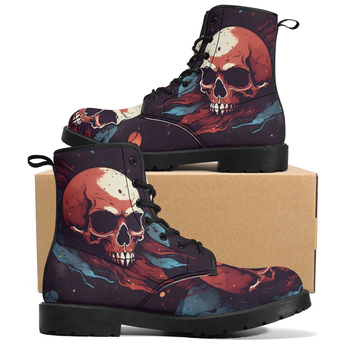 Goth unisex shoes, evil waterproof shoes, skull in fire shoes, rose skull boots for men women, flame skull ankle Boots, death skull shoes