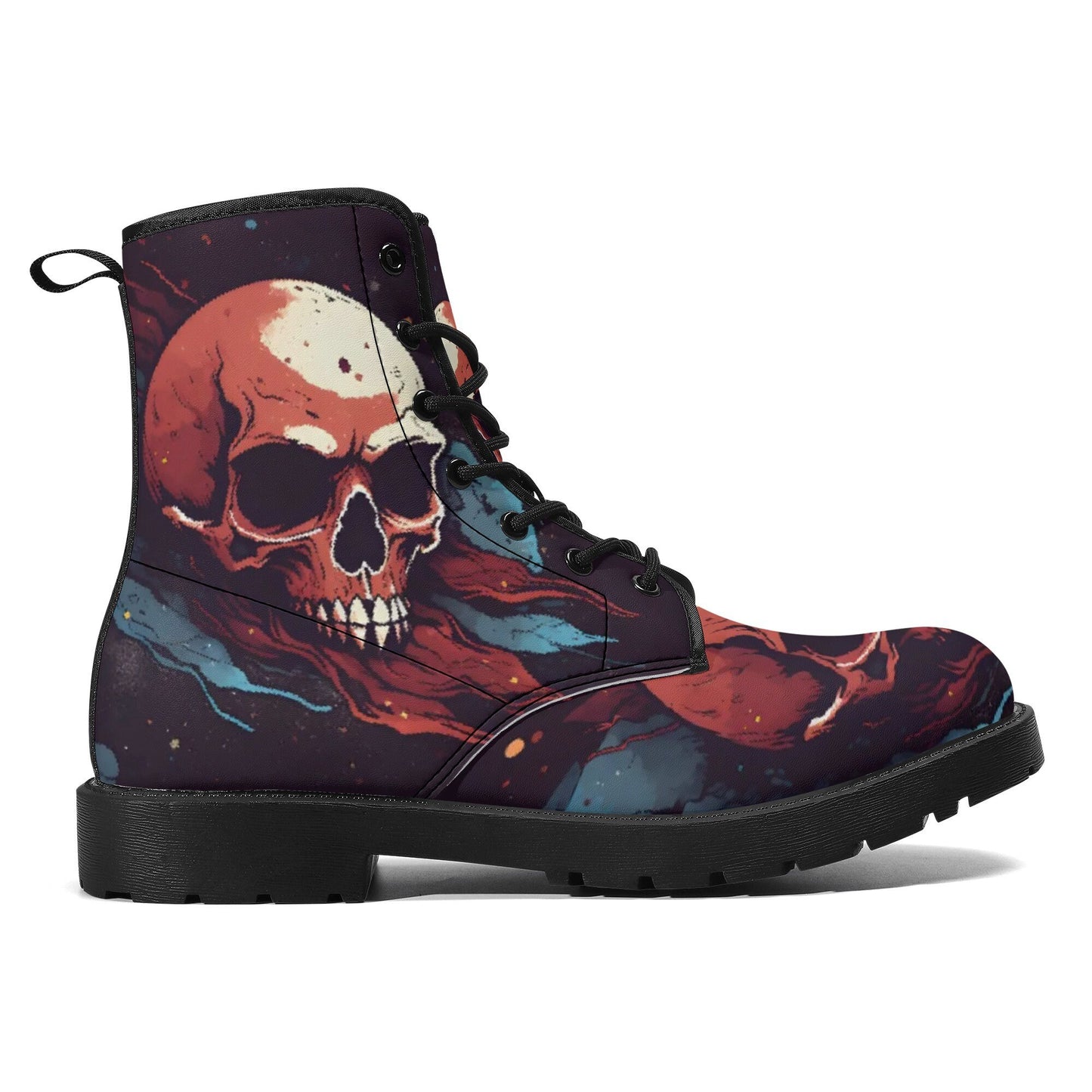Goth unisex shoes, evil waterproof shoes, skull in fire shoes, rose skull boots for men women, flame skull ankle Boots, death skull shoes