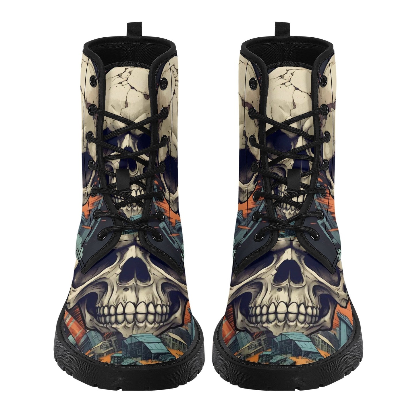Skeleton waterproof Lace Up Anti-Slip platform nooties, grim reaper combat boots, gothic skull ankle Boots, flower skull boots, halloween