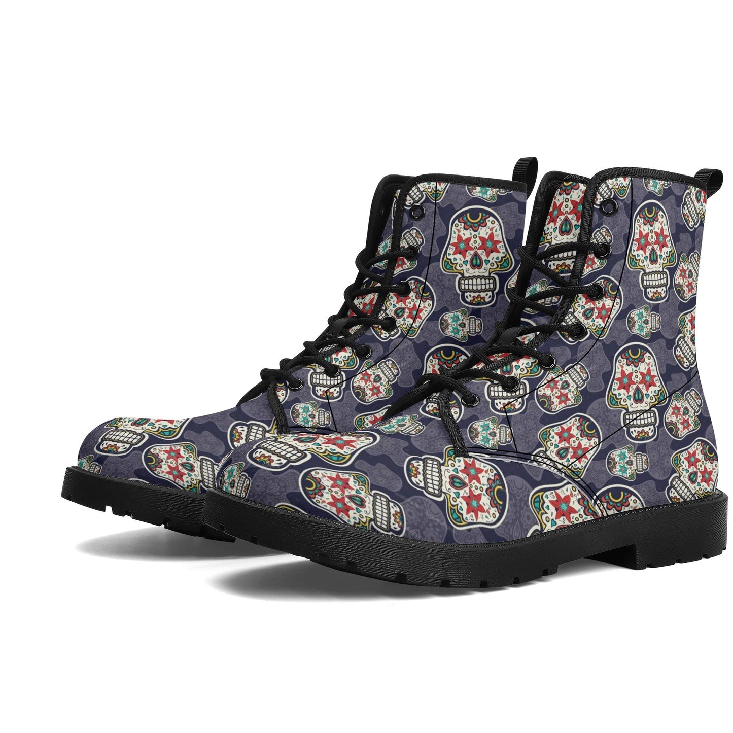 Floral sugar skull men women shoes, day of the dead fashion leather boots, floral skull ankle Boots, cinco de mayo skull boots, floral skull