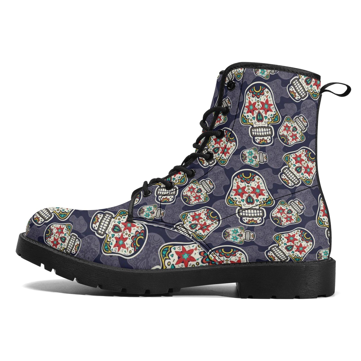 Floral sugar skull men women shoes, day of the dead fashion leather boots, floral skull ankle Boots, cinco de mayo skull boots, floral skull