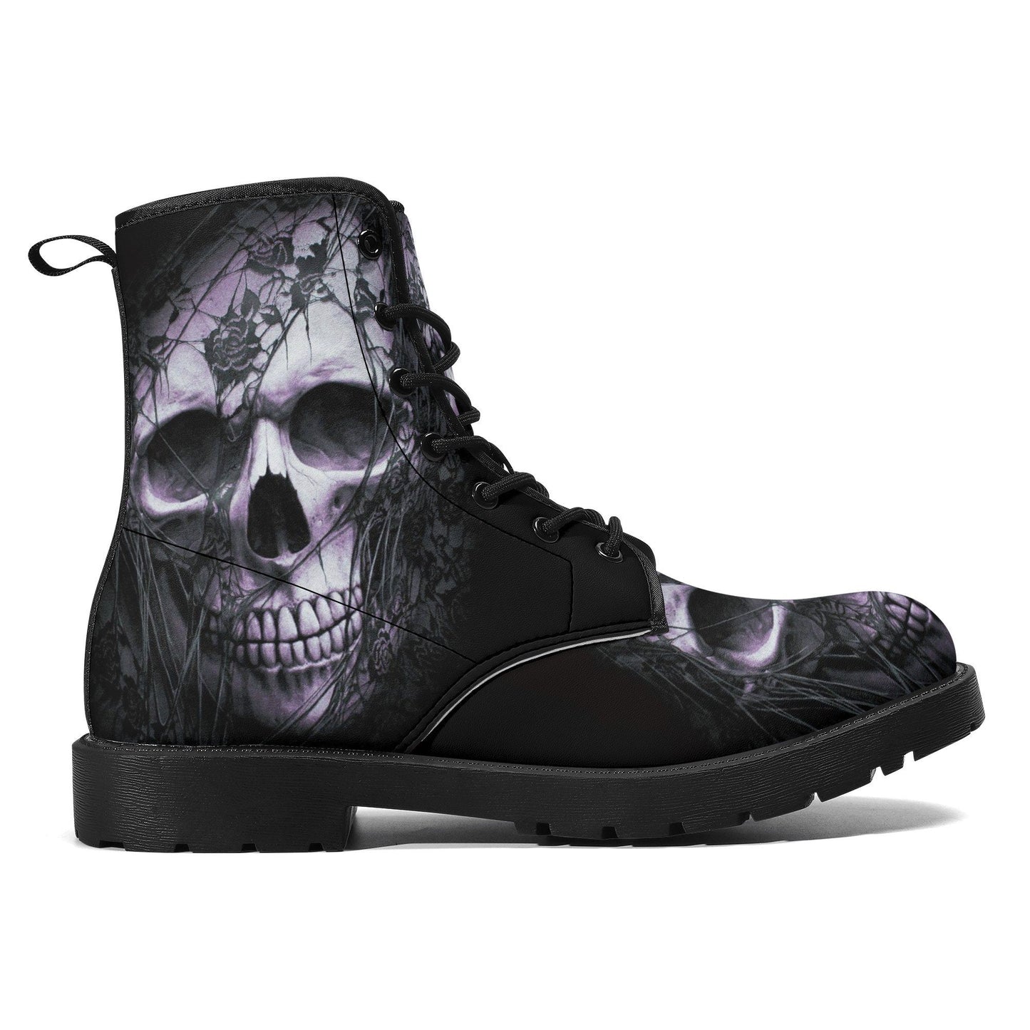 Goth fashion leather boots, flame skull boots, biker skull boots for men women, evil ankle booties, skeleton ankle Boots, gothic skull boots