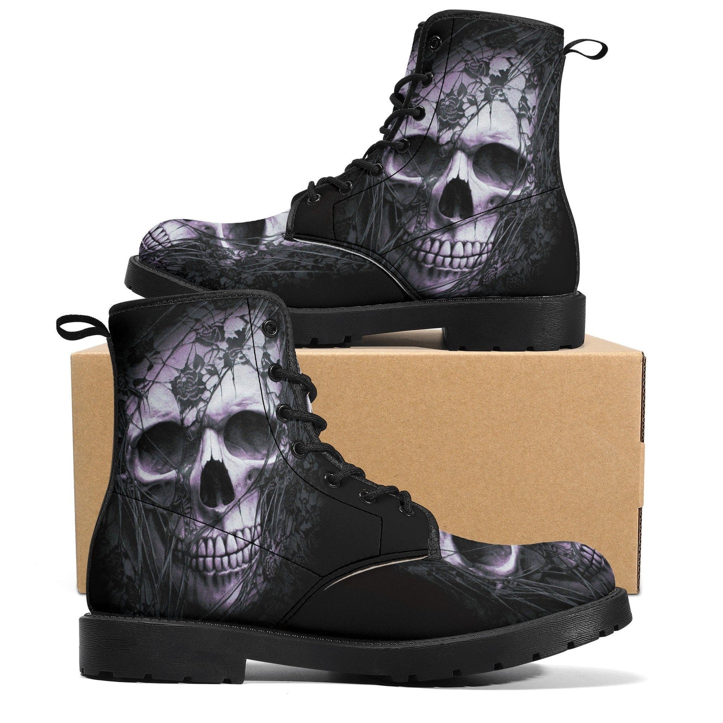Goth fashion leather boots, flame skull boots, biker skull boots for men women, evil ankle booties, skeleton ankle Boots, gothic skull boots
