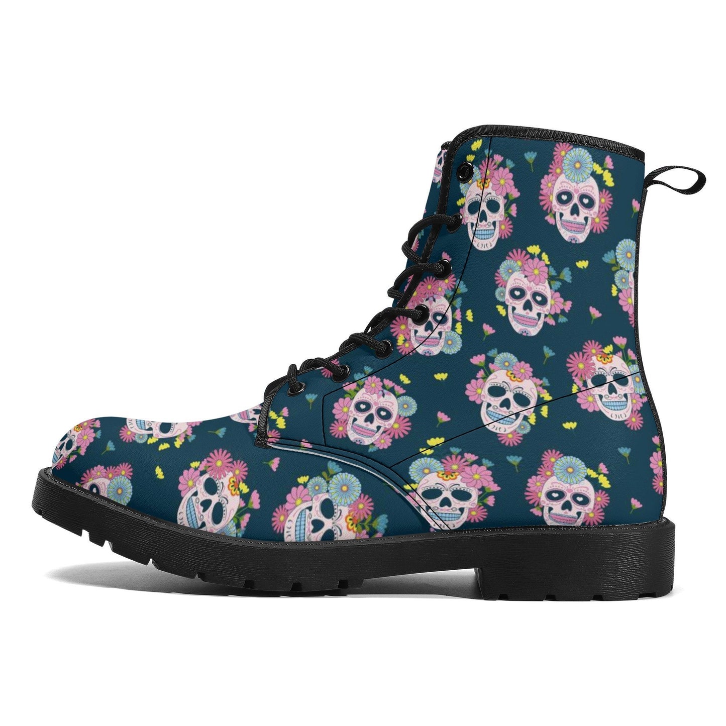 Floral skull men women boots, sugar skull girl men women boots, sugar skull winter boots, floral skull boots, mexican skull men women boots