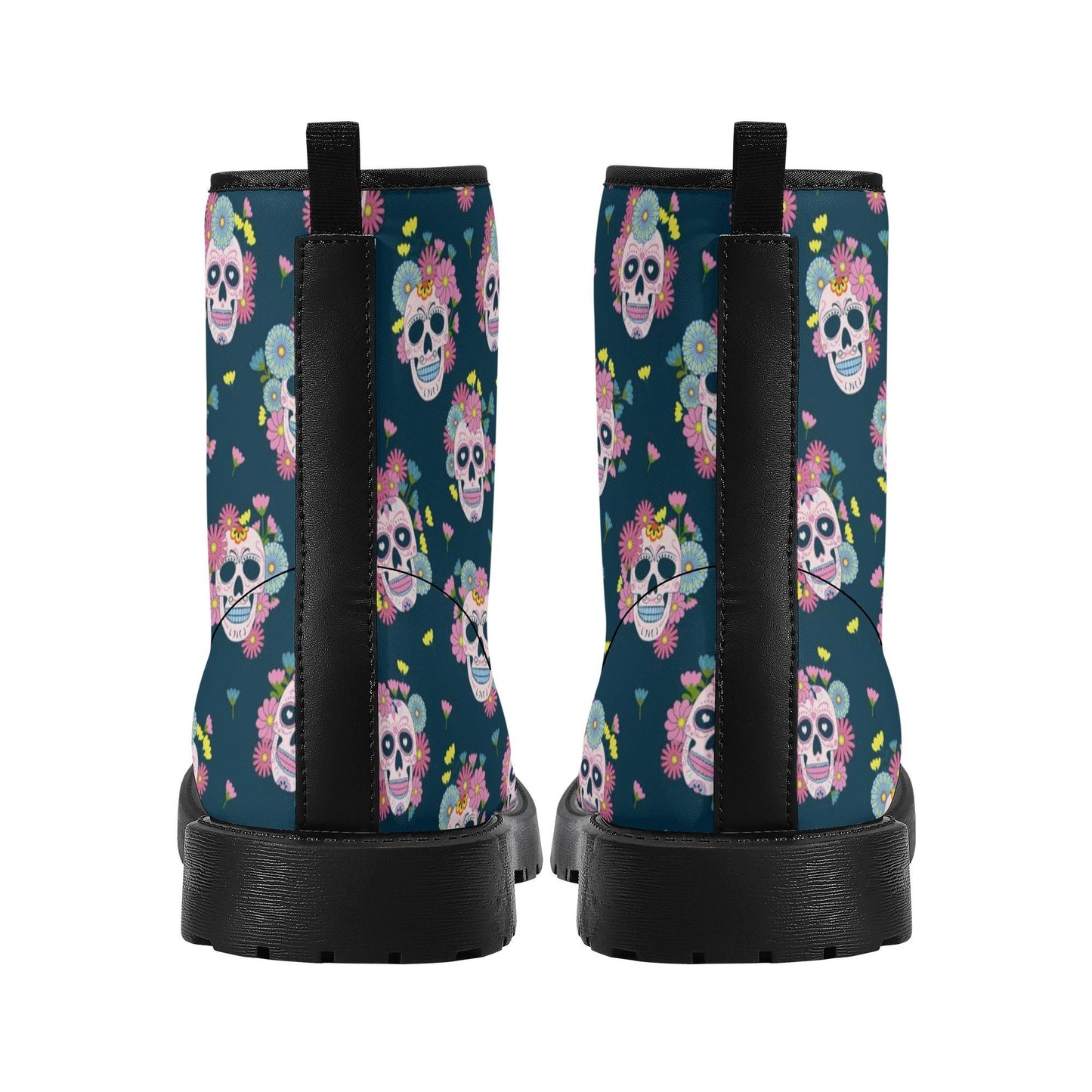 Floral skull men women boots, sugar skull girl men women boots, sugar skull winter boots, floral skull boots, mexican skull men women boots