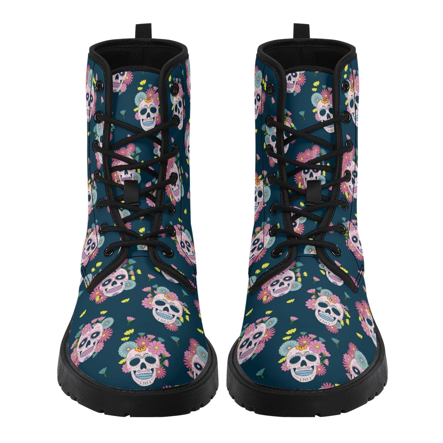 Floral skull men women boots, sugar skull girl men women boots, sugar skull winter boots, floral skull boots, mexican skull men women boots