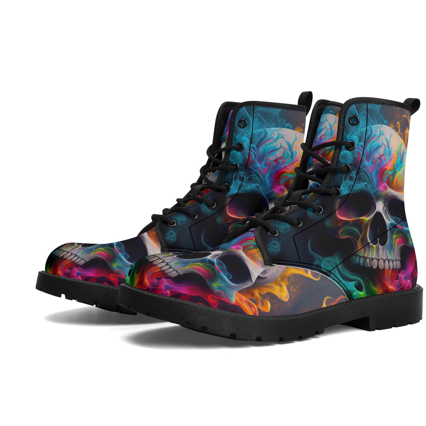 Colorful skull combat boots, motorcycle skull boots, halloween shoes, gothic skull men women boots, gothic skull men women boots skull boots