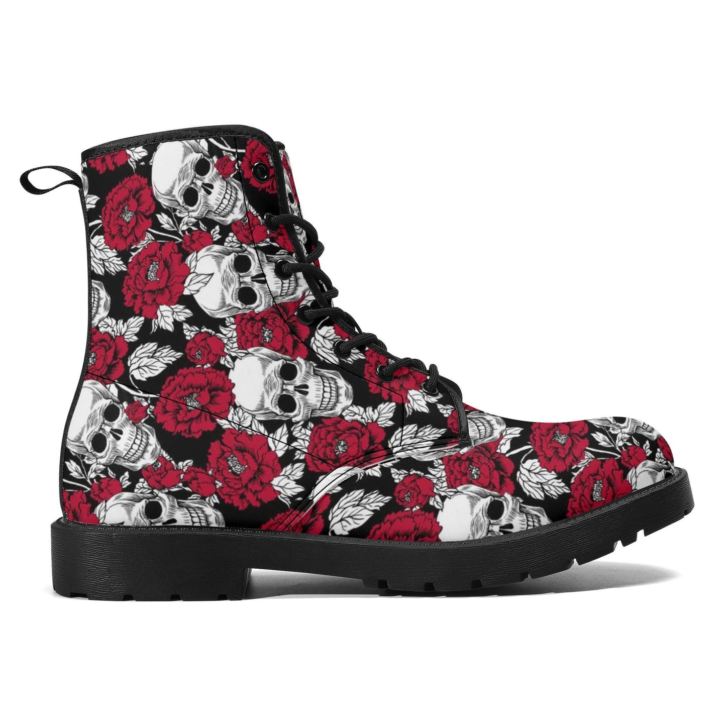 Floral skull combat boots, flame skull men women boots, grim reaper waterproof boot, skull in fire ankle Boots, gothic skull boots shoes