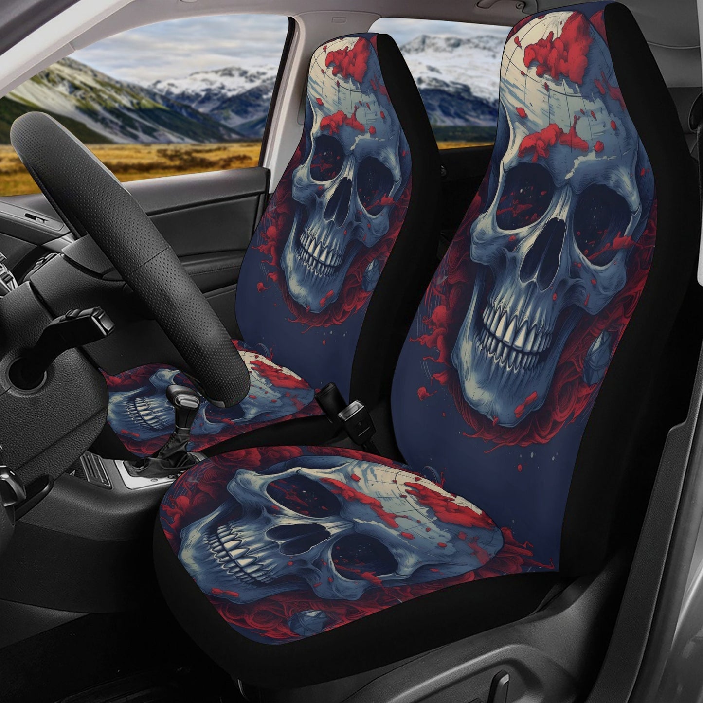 Horror car seat cushion cover, flame skull seat cover for car, punisher skull car seat protector, rose skull car seat tool, goth seat covers