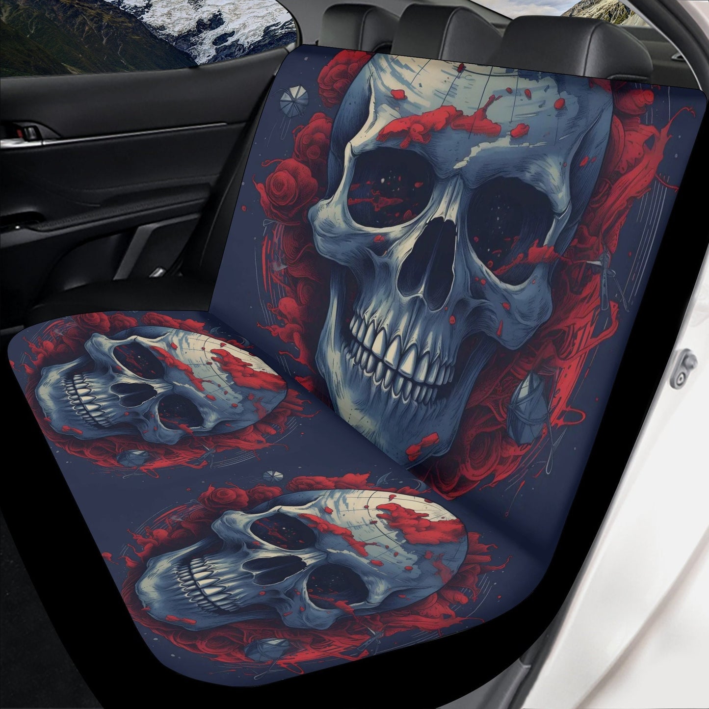 Horror car seat cushion cover, flame skull seat cover for car, punisher skull car seat protector, rose skull car seat tool, goth seat covers