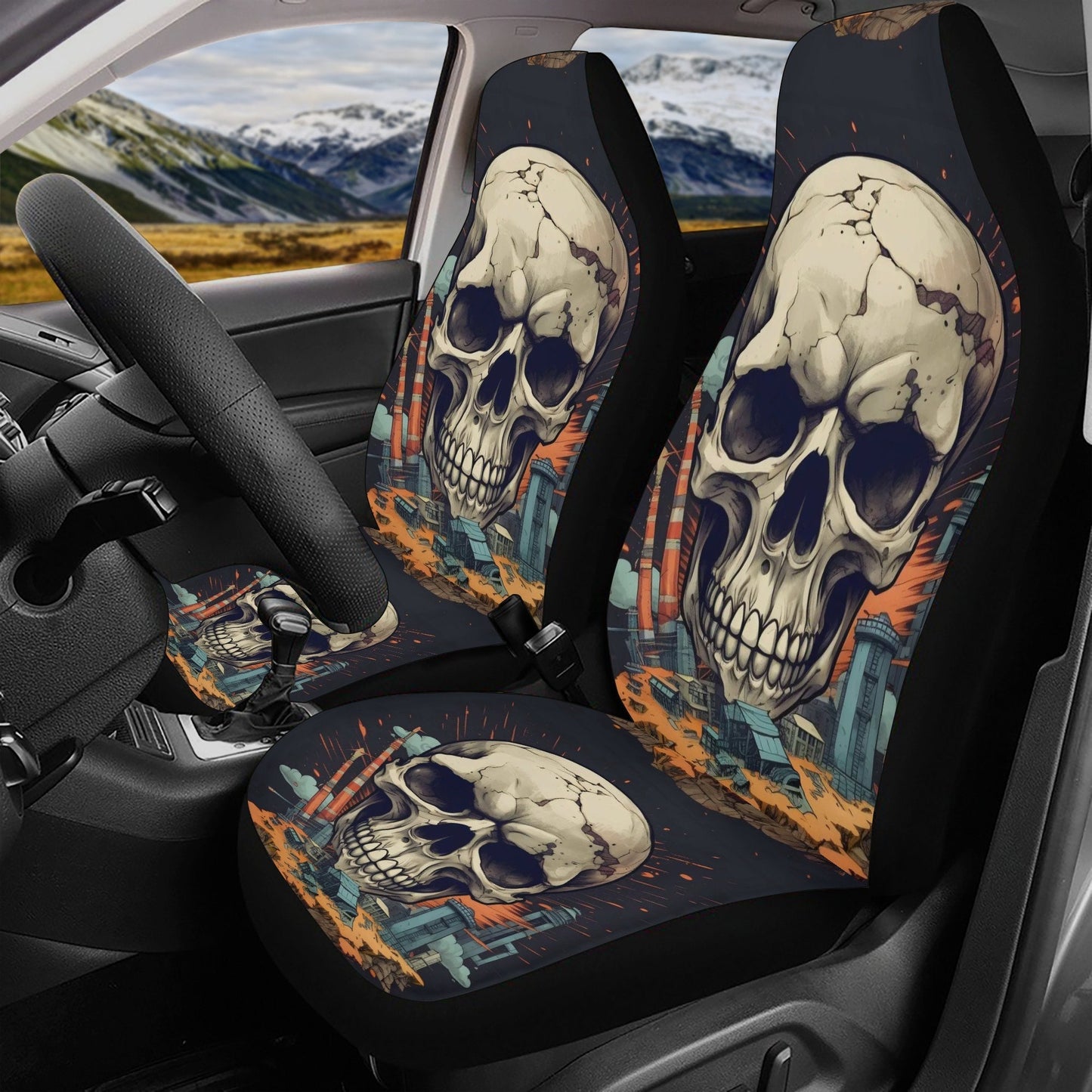 Halloween car seat cushion cover, skull in fire car seat tool, goth cover cushion accessories for Cars, gothic skull car seat cover car mat