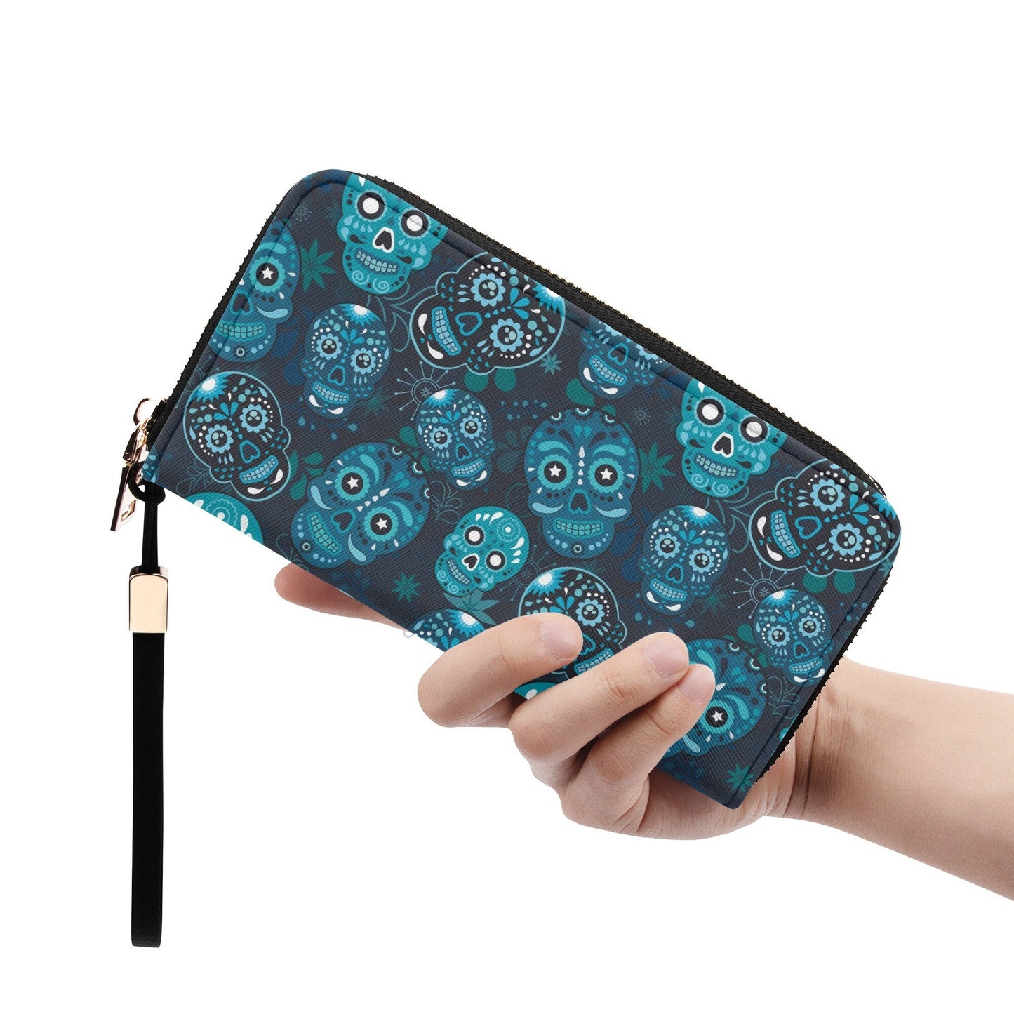 Candy skull travel bag, dia de los muertos skull handbag, floral sugar skull long wallet, cinco de mayo skull wallet, calaveras skull bags