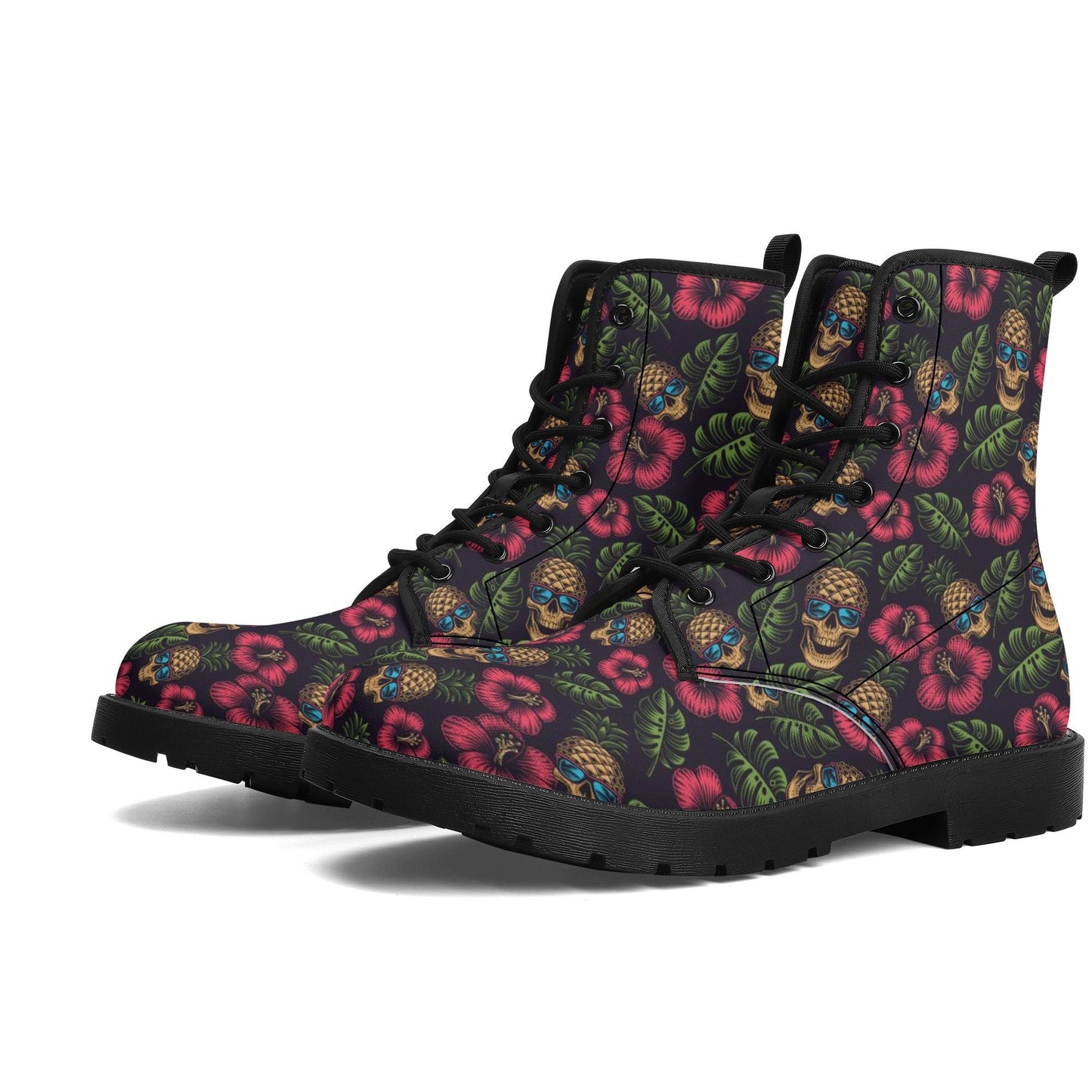 Floral skull boots, grim reaper winter boots, goth unisex boots, grim reaper fashion leather boots, halloween unisex shoes flame skull boots
