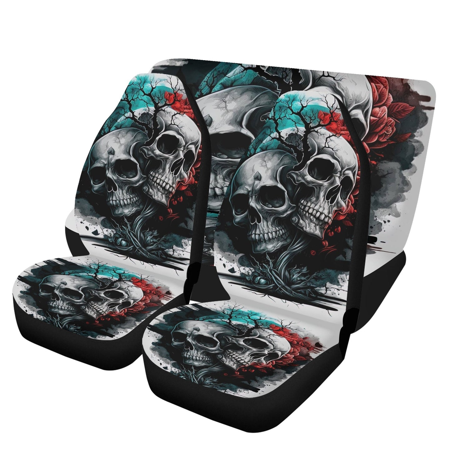 Rose skull mat for car, flame skull mat for vehicles grim reaper seat cover for car christmas skull slip-on seat covers, flame skull car mat