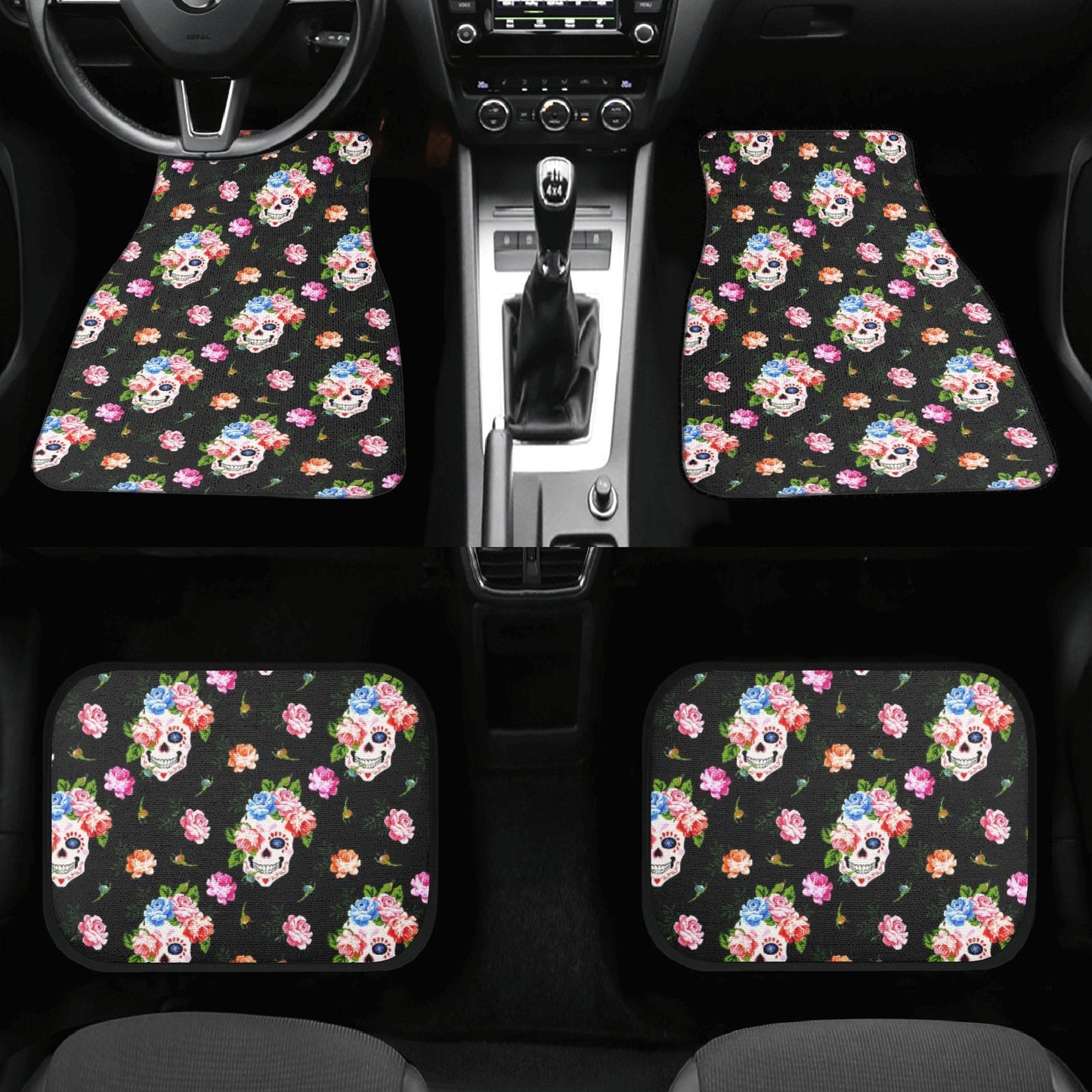 Christmas skull seat cover protector, gothic skull car seat cushion cover rose skull car seat tool biker skull car accessories car floor mat