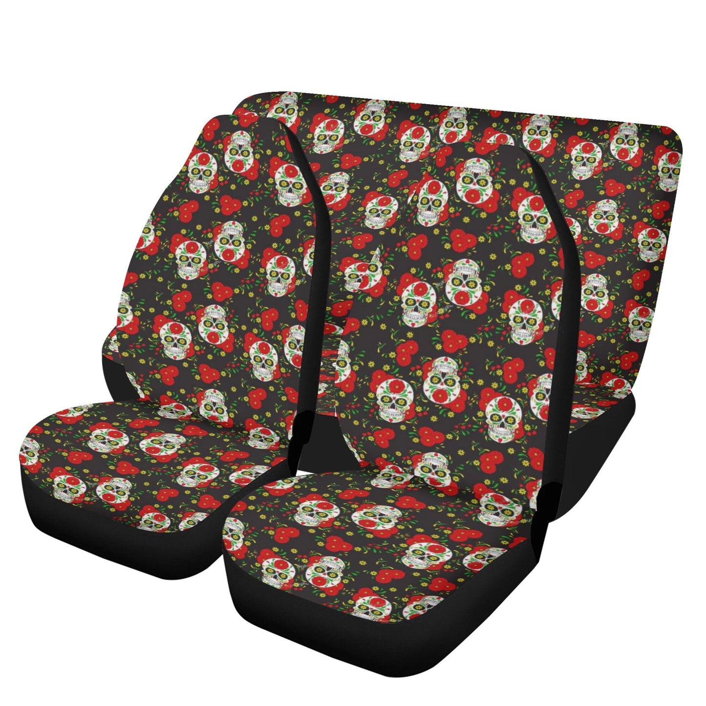 Rose skull rug for car, halloween car seat cover, christmas skull car seat cover full set, horror mat for car, skull rug for car, horror mat