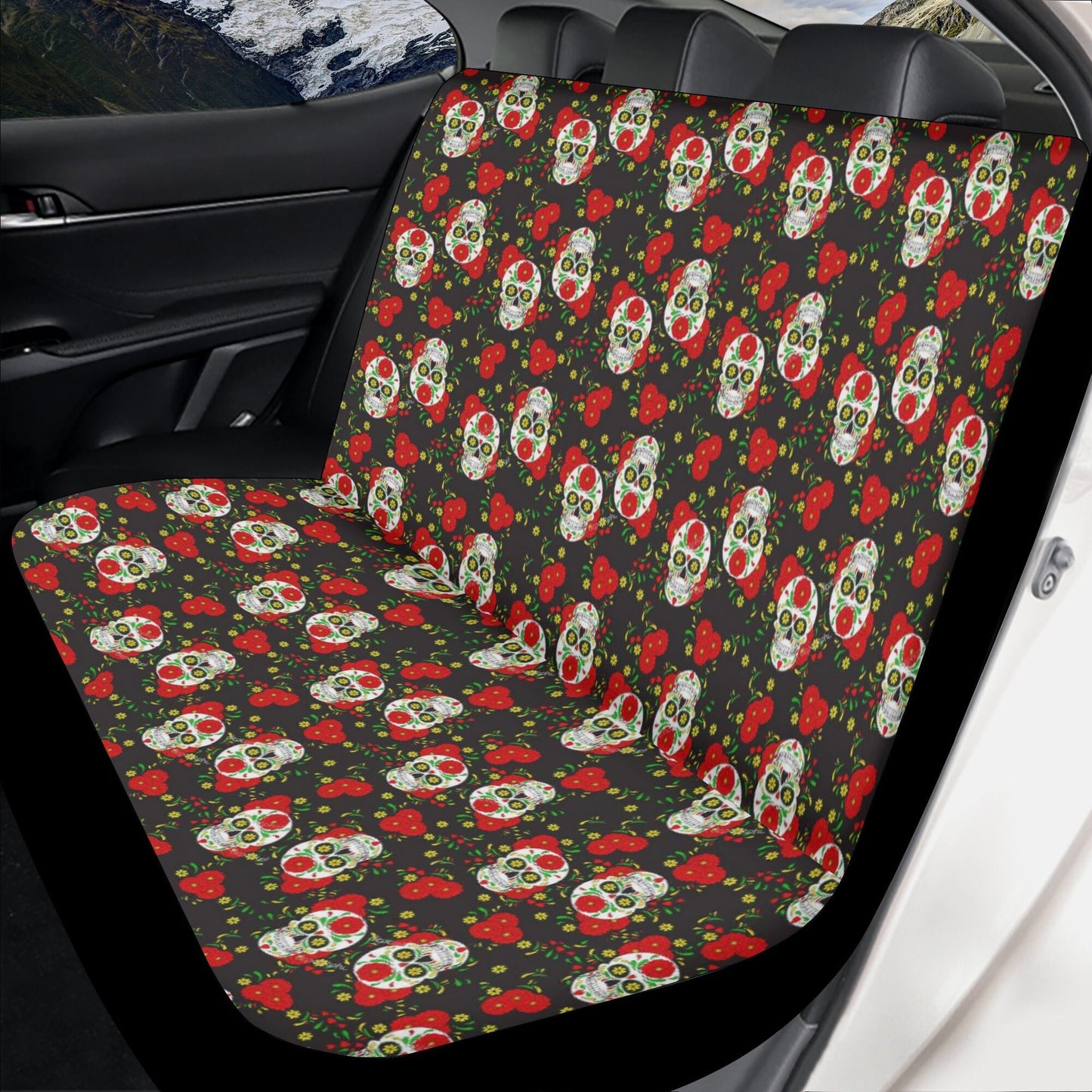 Rose skull rug for car, halloween car seat cover, christmas skull car seat cover full set, horror mat for car, skull rug for car, horror mat