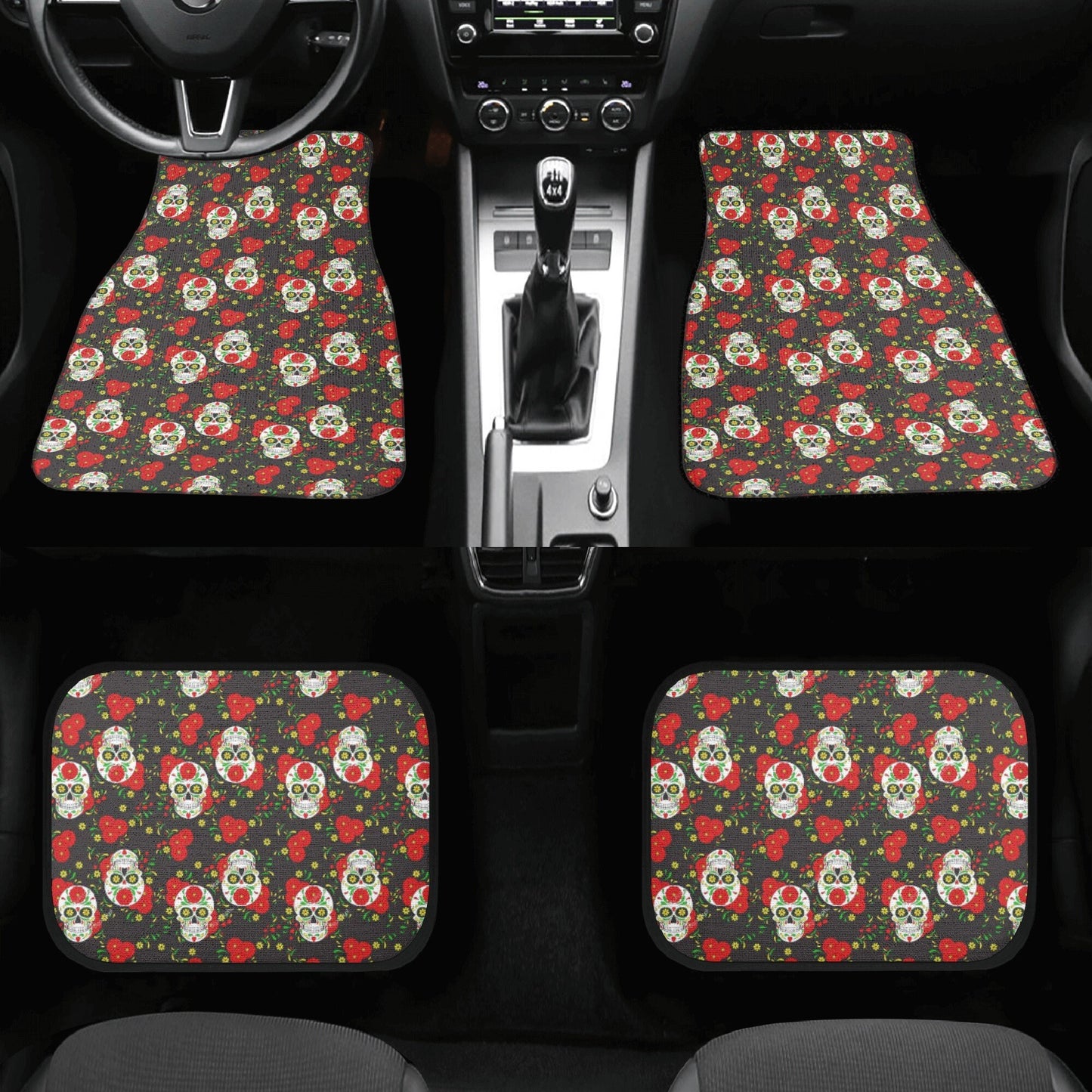 Rose skull rug for car, halloween car seat cover, christmas skull car seat cover full set, horror mat for car, skull rug for car, horror mat