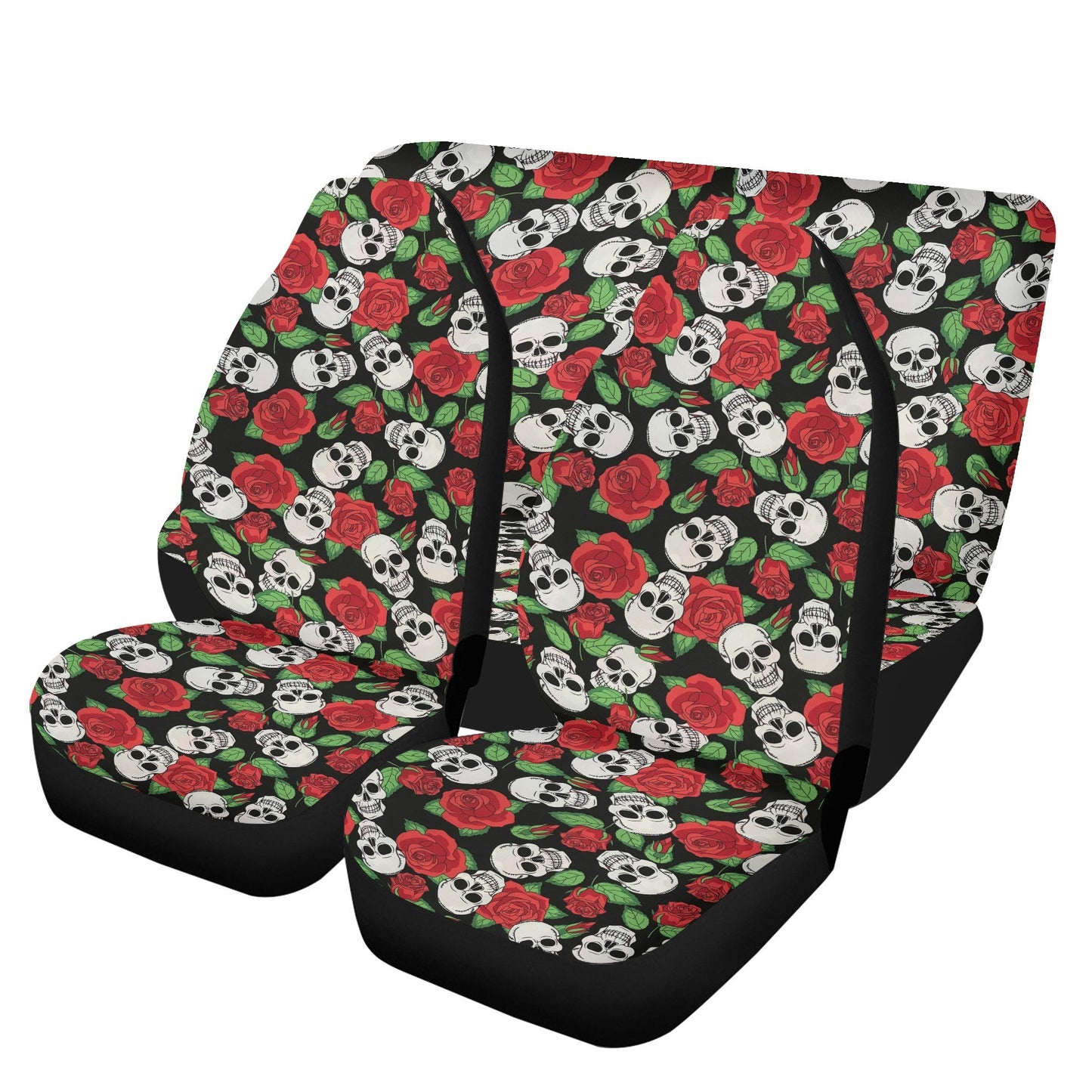 Flower skull seat cover for truck, flame skull seat cover protector, punisher skull car accessories, skeleton car accessories floor mats set