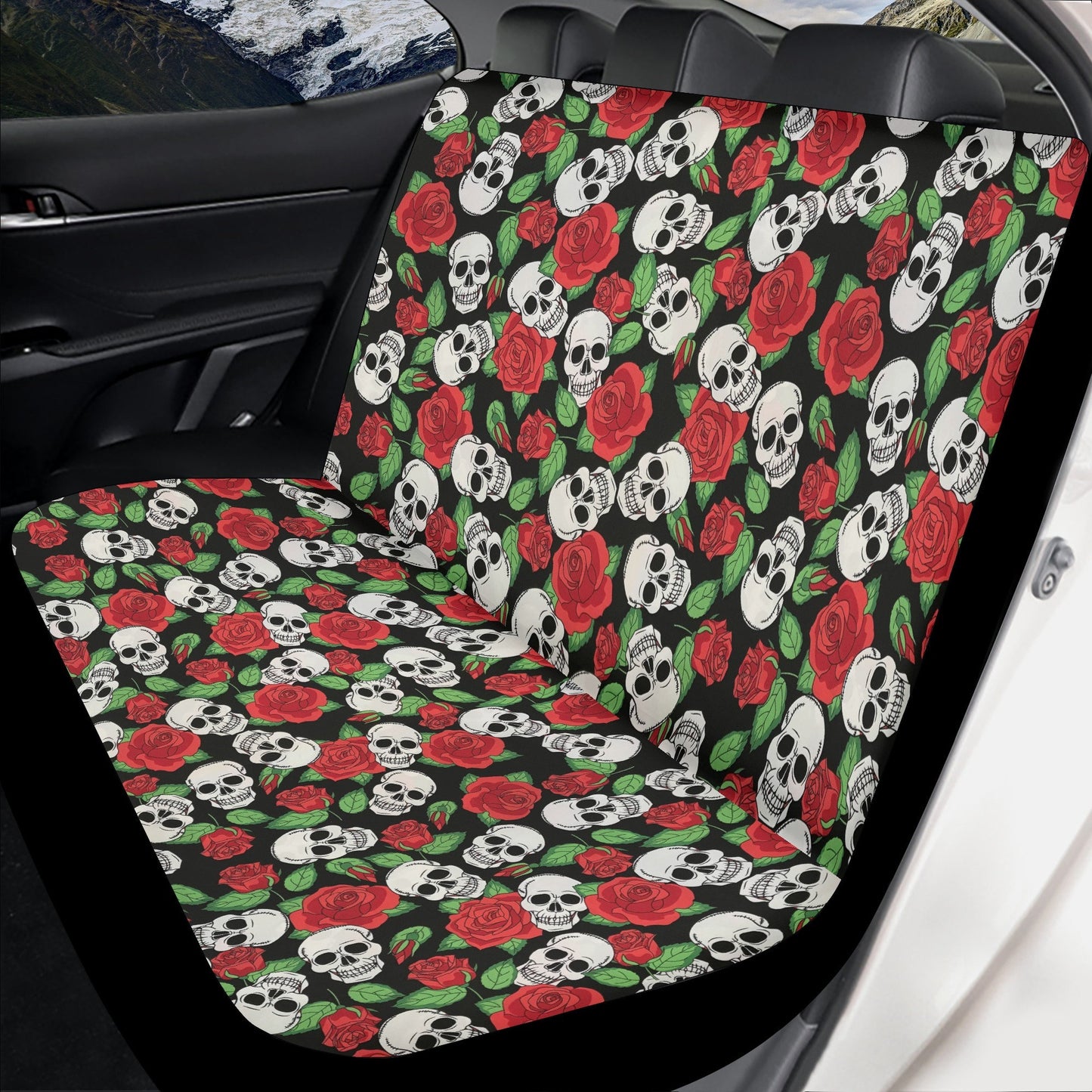 Flower skull seat cover for truck, flame skull seat cover protector, punisher skull car accessories, skeleton car accessories floor mats set